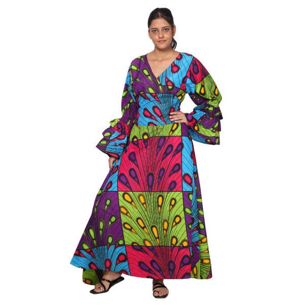 Women's Rayon Wrap Dress with Ruffle Sleeves -- FI-R80FS