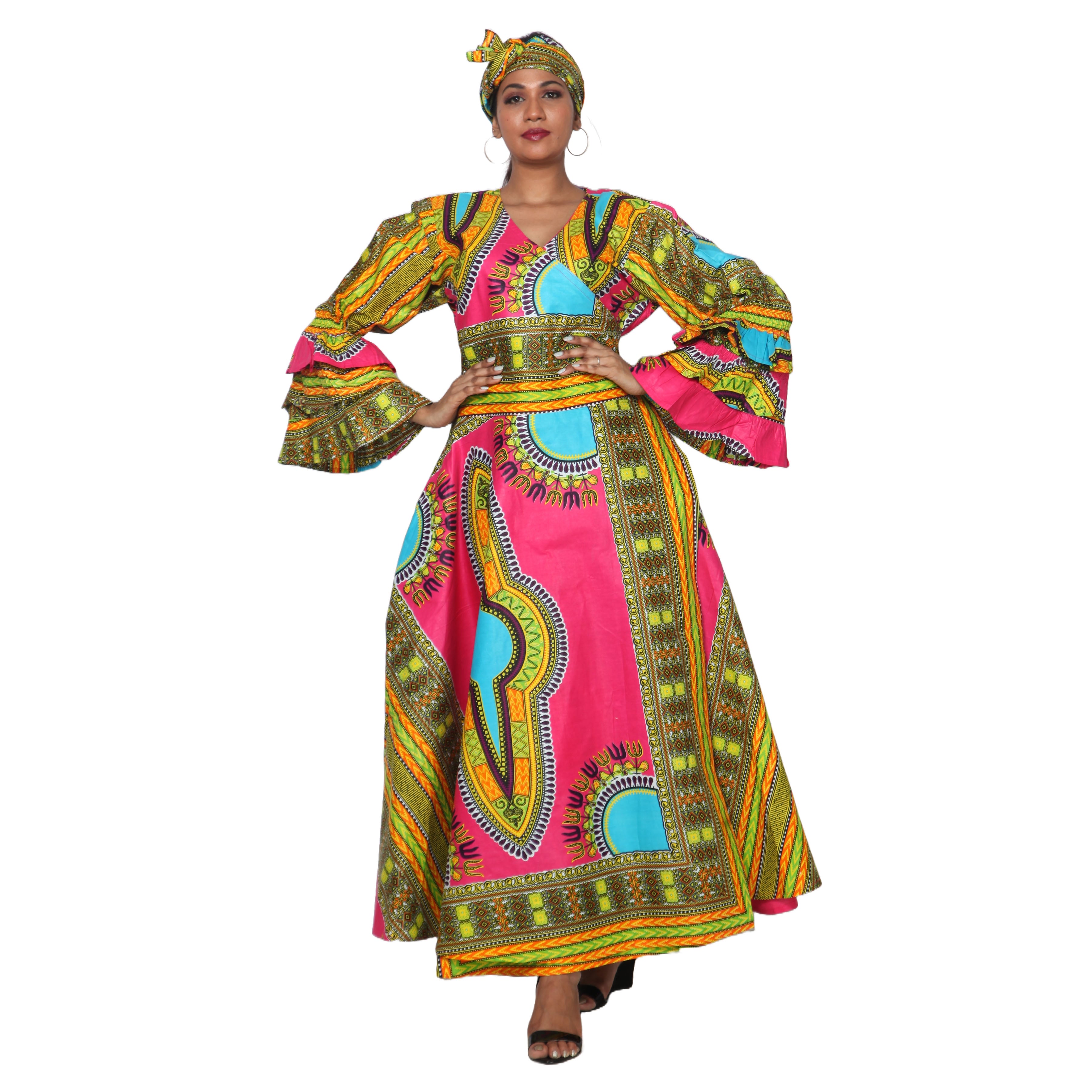 Women's Tiered Frill Sleeve Wrap Dress - FI-70 FS