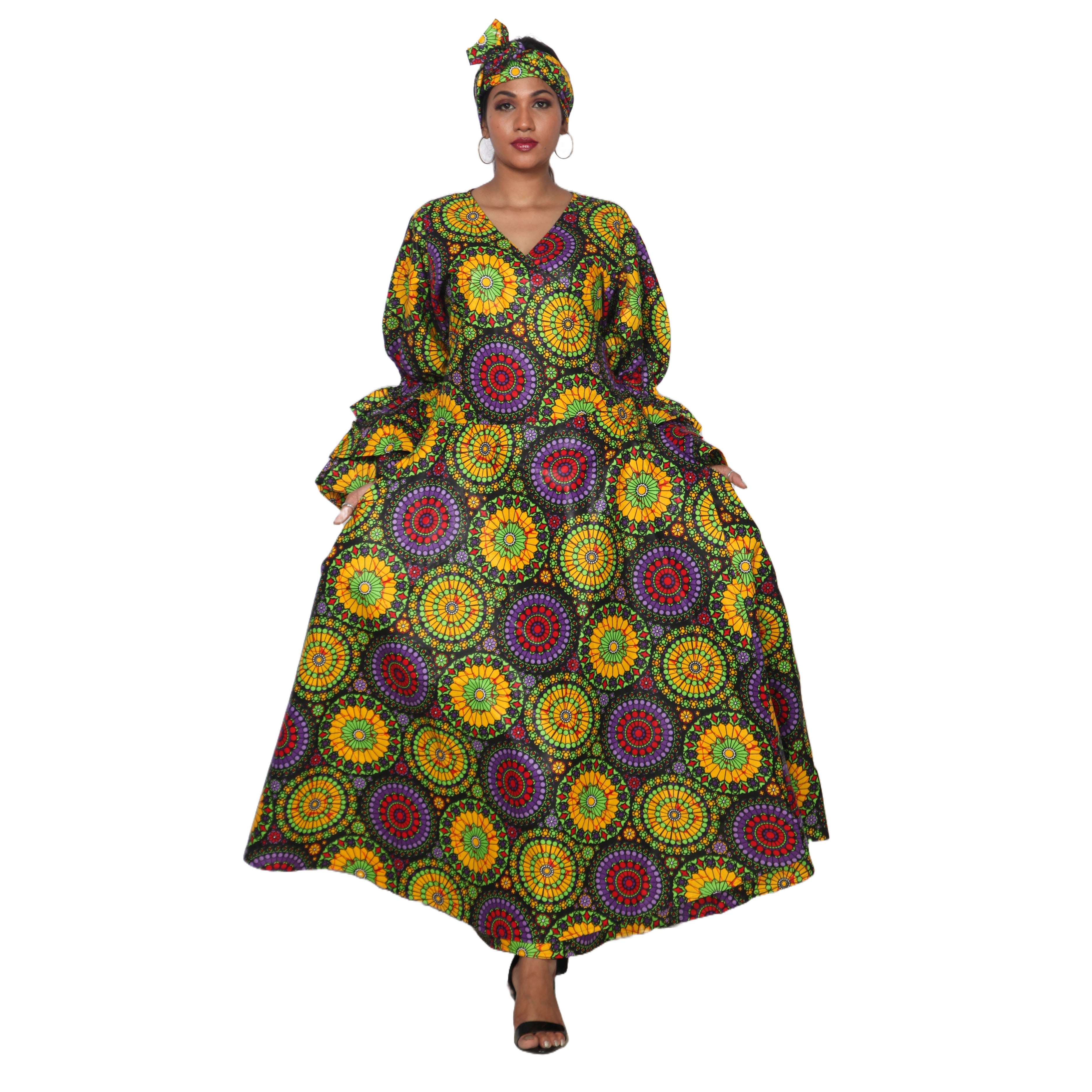 Women's African PLUS Size Long Sleeve Wrap Maxi Dress E
