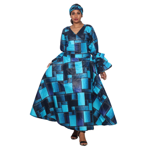 Women's Printed Long Sleeve Maxi Wrap Dress- FI-70 FS