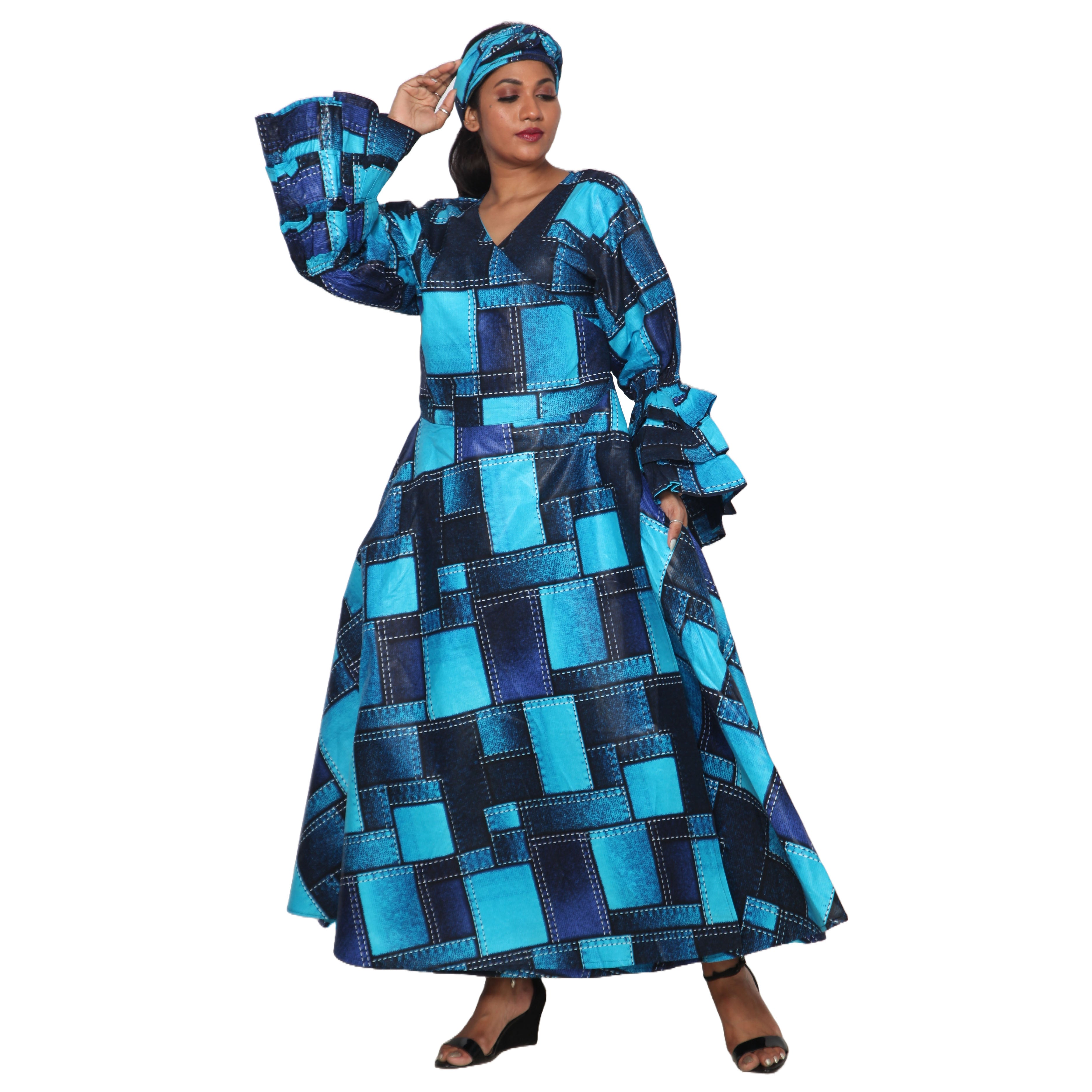 Women's Tiered Frill Sleeve Wrap Dress - FI-70 FS