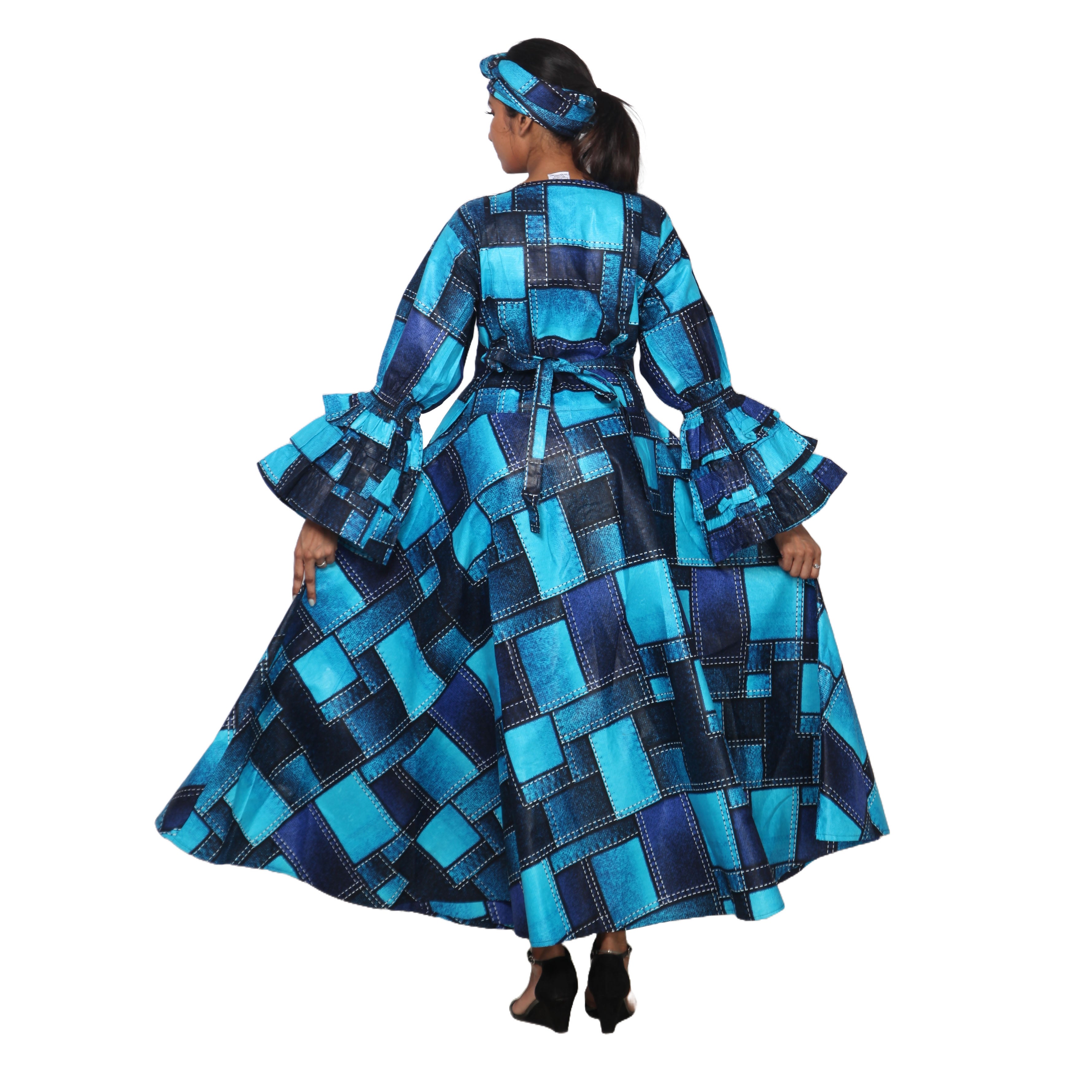 Women's Tiered Frill Sleeve Wrap Dress - FI-70 FS