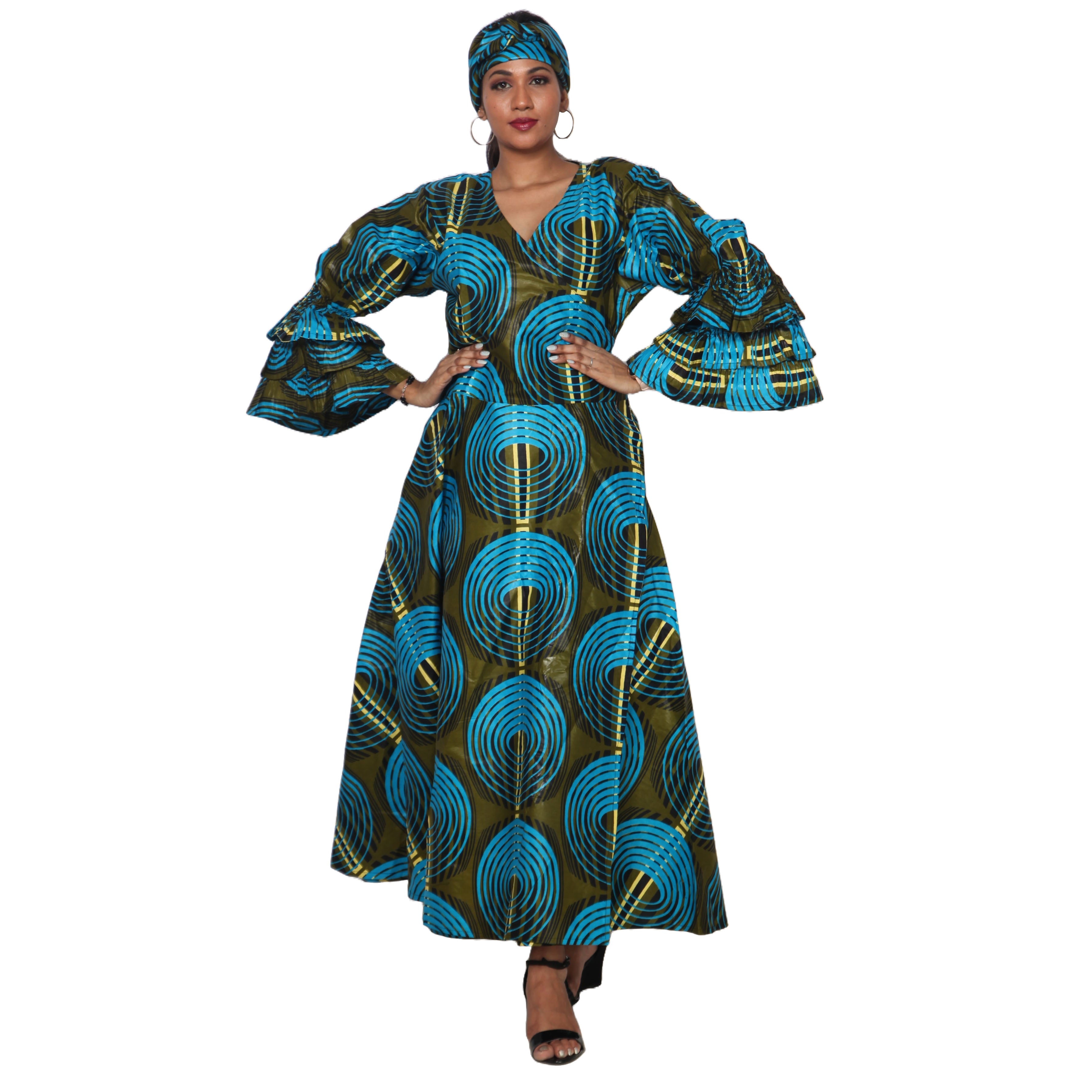 Women's Tiered Frill Sleeve Wrap Dress - FI-70 FS