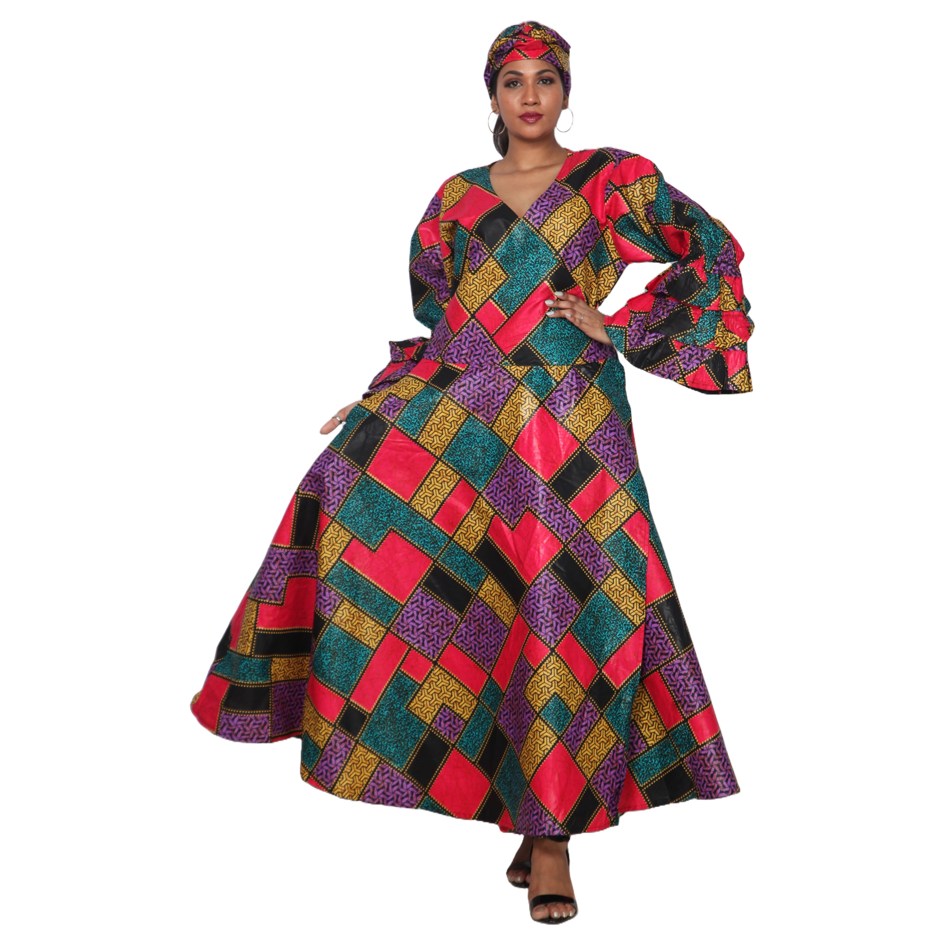 Women's African PLUS Size Long Sleeve Wrap Maxi Dress African-Stars Women's African PLUS Size Long Sleeve Wrap Maxi Dress African-Stars