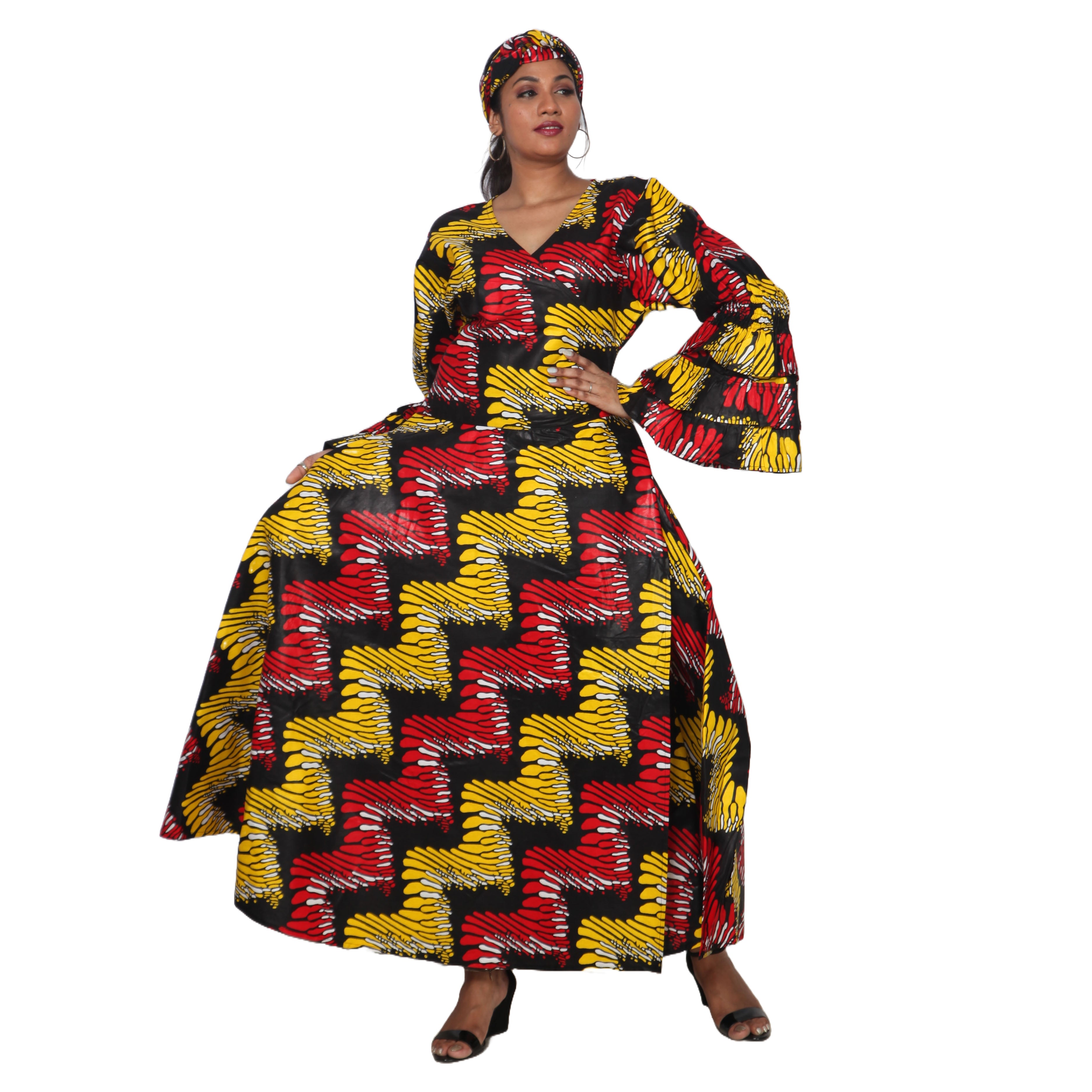 Women's Tiered Frill Sleeve Wrap Dress - FI-70 FS