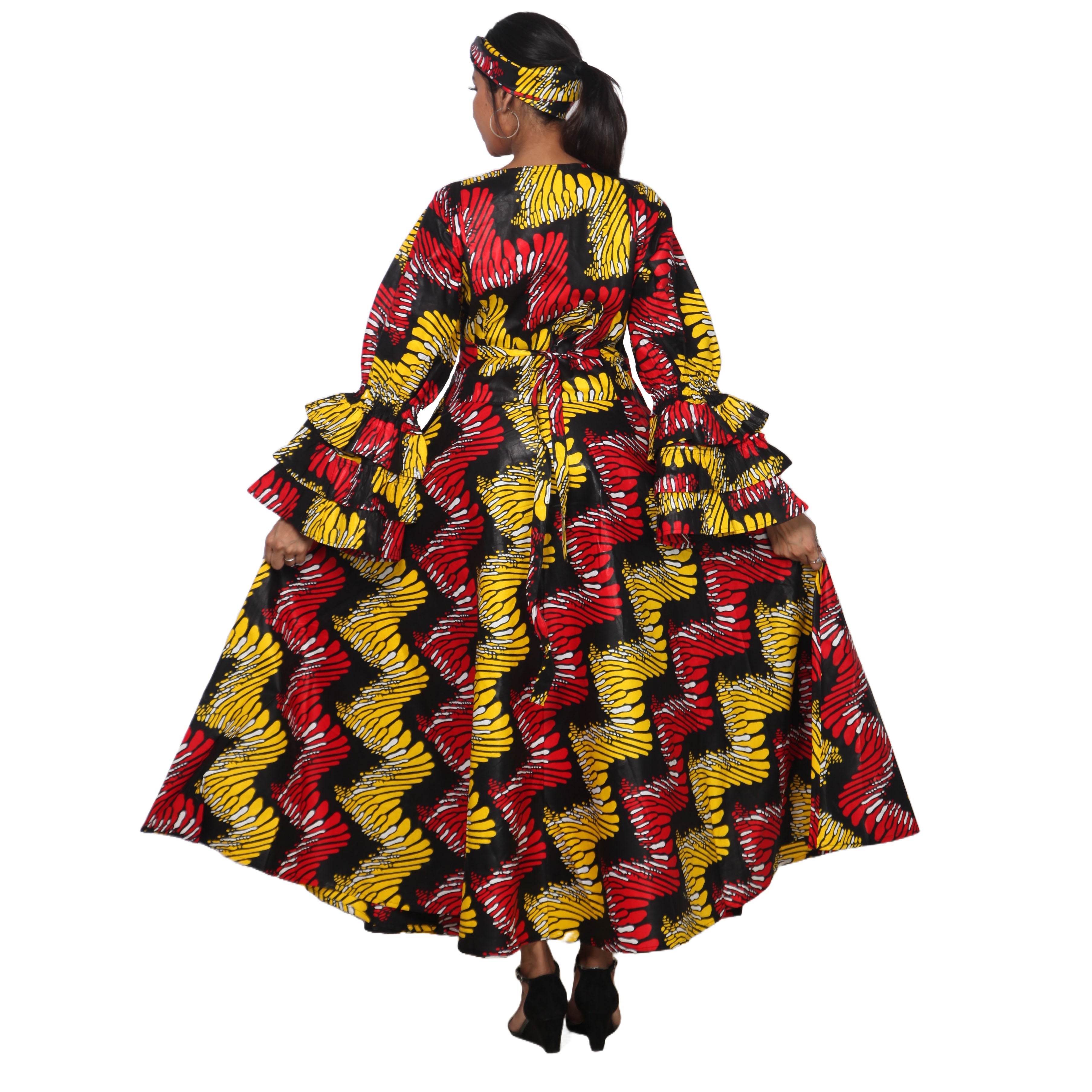 Women's Tiered Frill Sleeve Wrap Dress - FI-70 FS