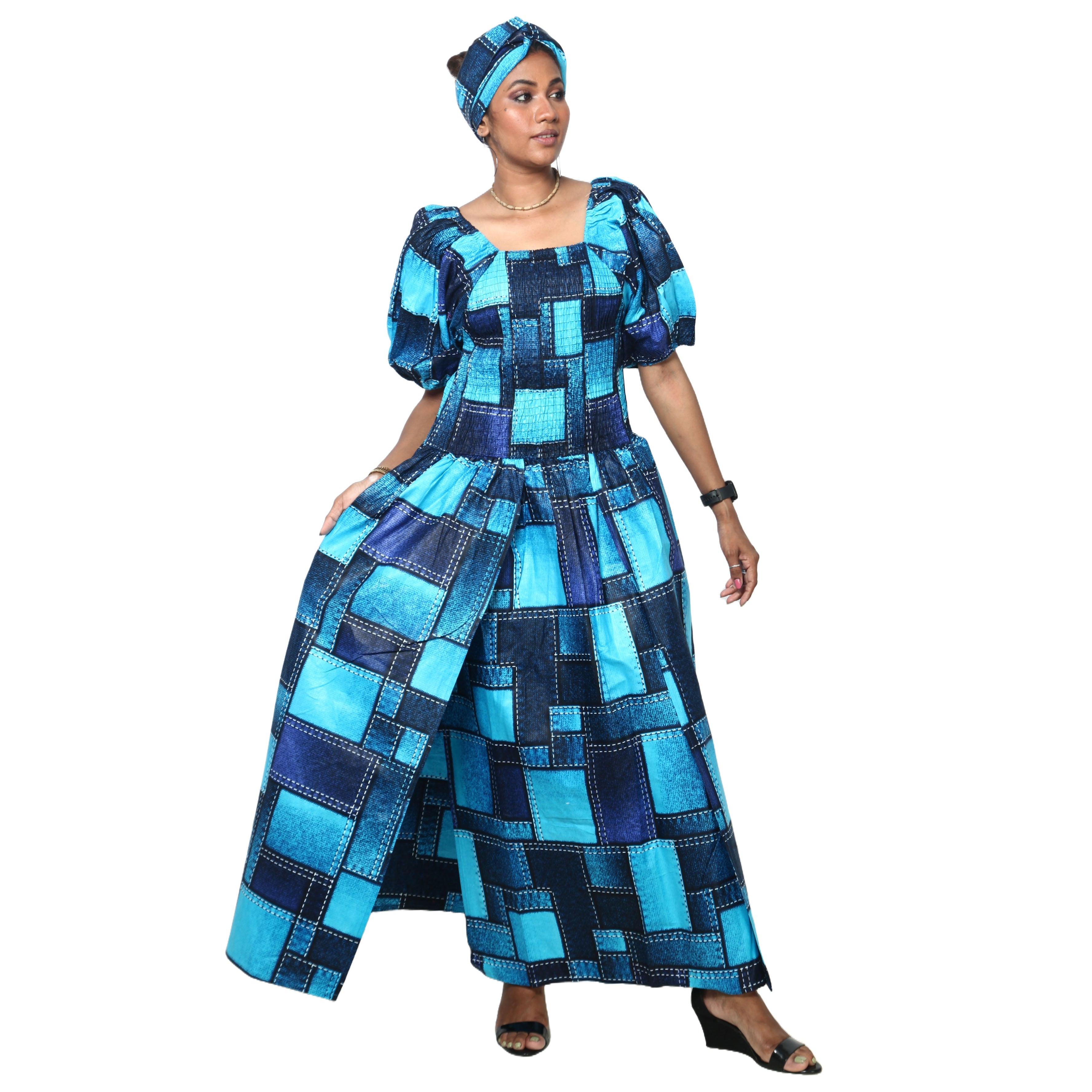 Women's Short Sleeve Maxi Dress With High Slit -- Fi-3130 Women's Short Sleeve Maxi Dress With High Slit -- Fi-3130