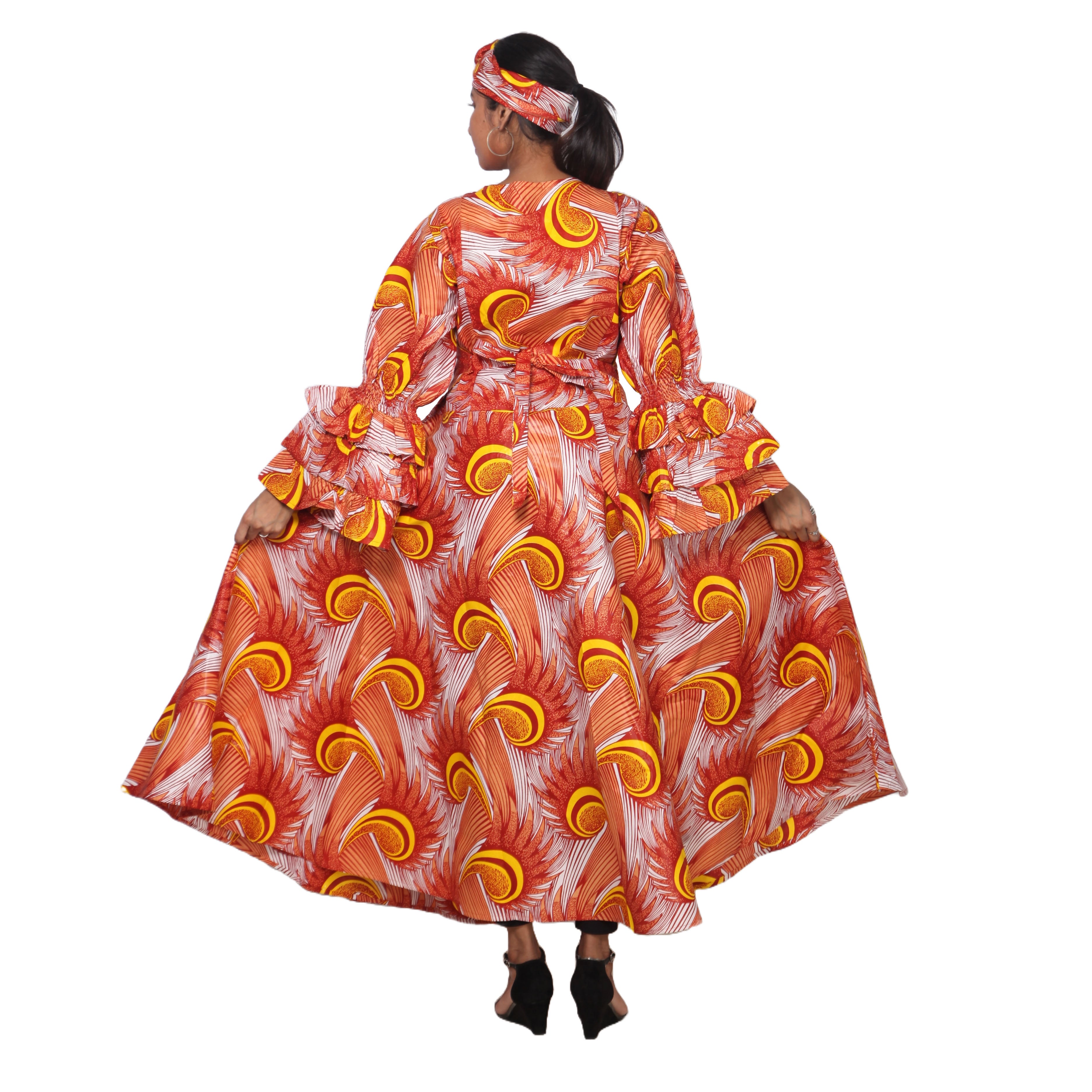 Women's Tiered Frill Sleeve Wrap Dress - FI-70 FS