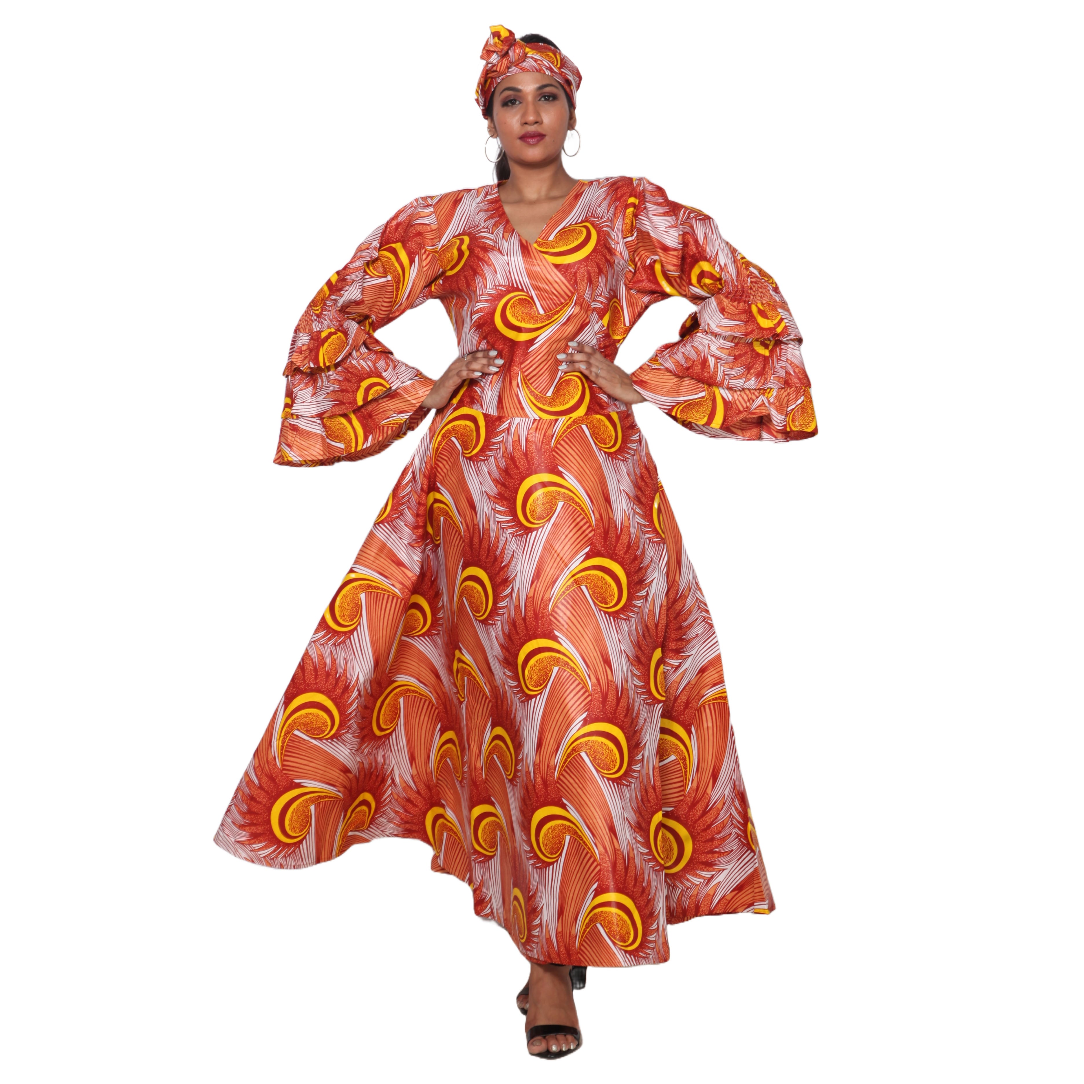 Women's Tiered Frill Sleeve Wrap Dress - FI-70 FS