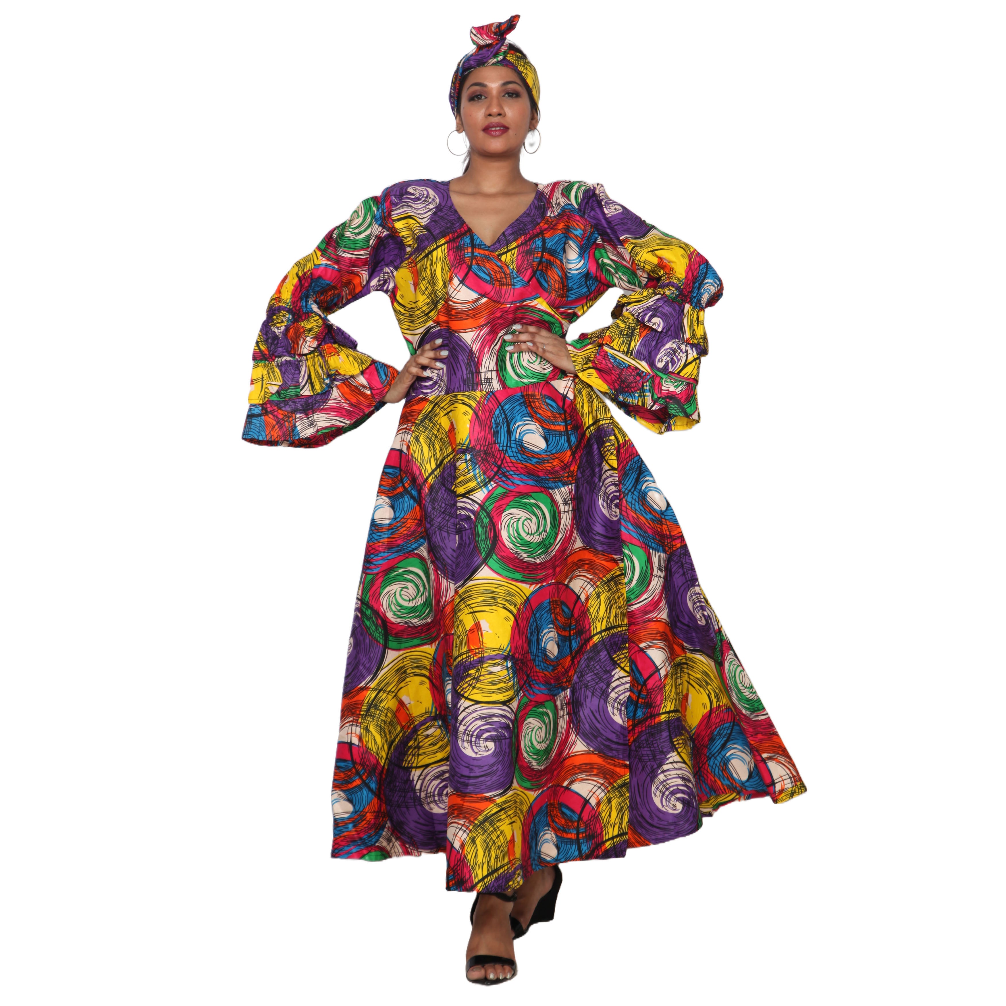 Women's Tiered Frill Sleeve Wrap Dress - FI-70 FS