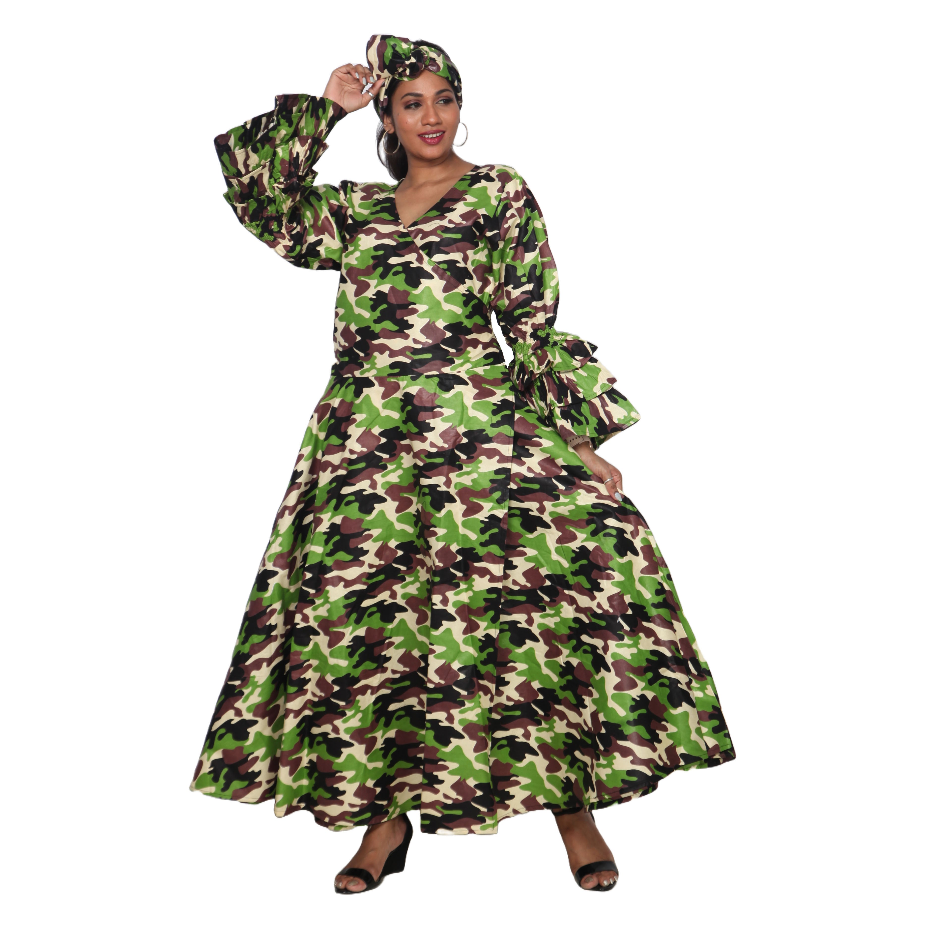 Women's Tiered Frill Sleeve Wrap Dress - FI-70 FS