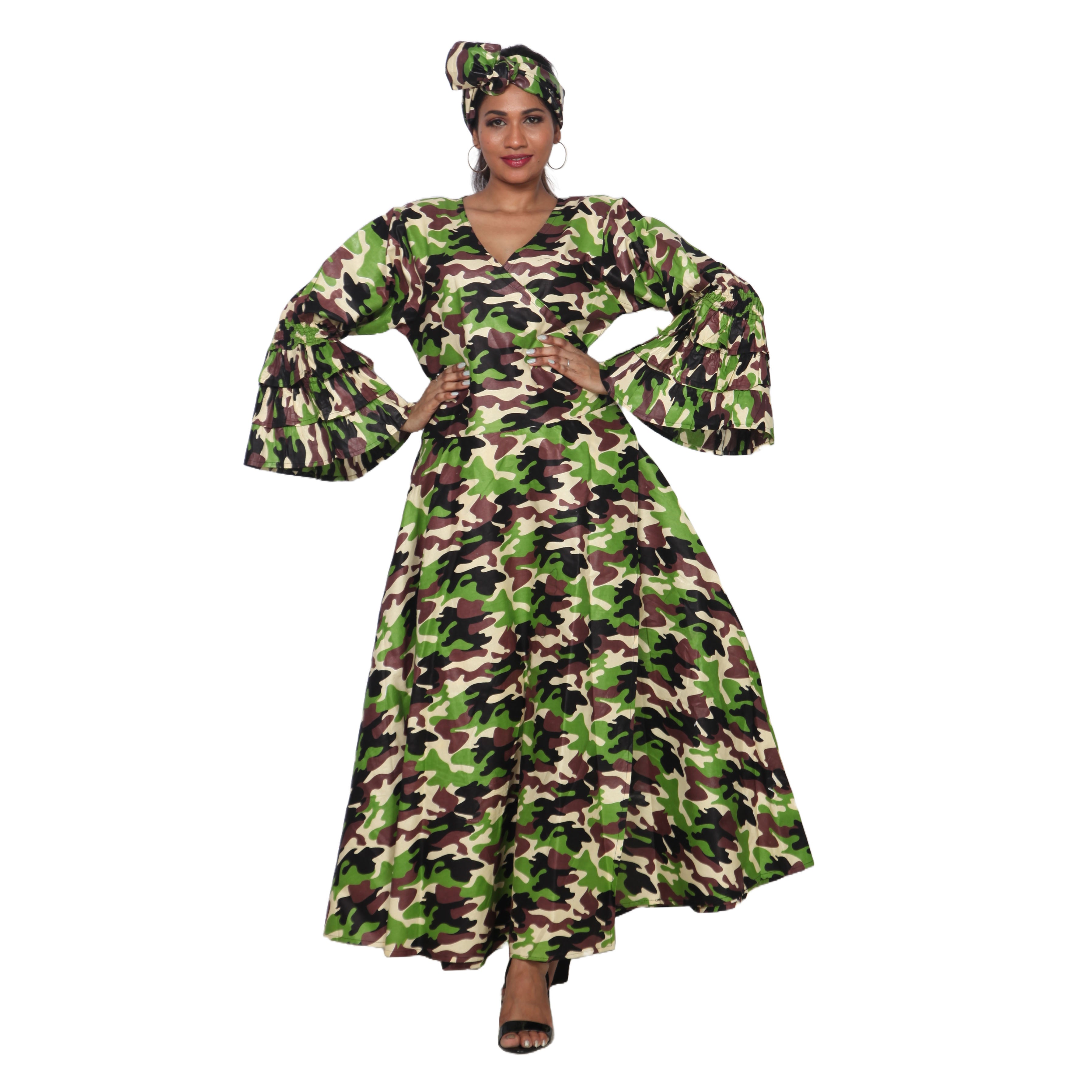 Women's Tiered Frill Sleeve Wrap Dress - FI-70 FS