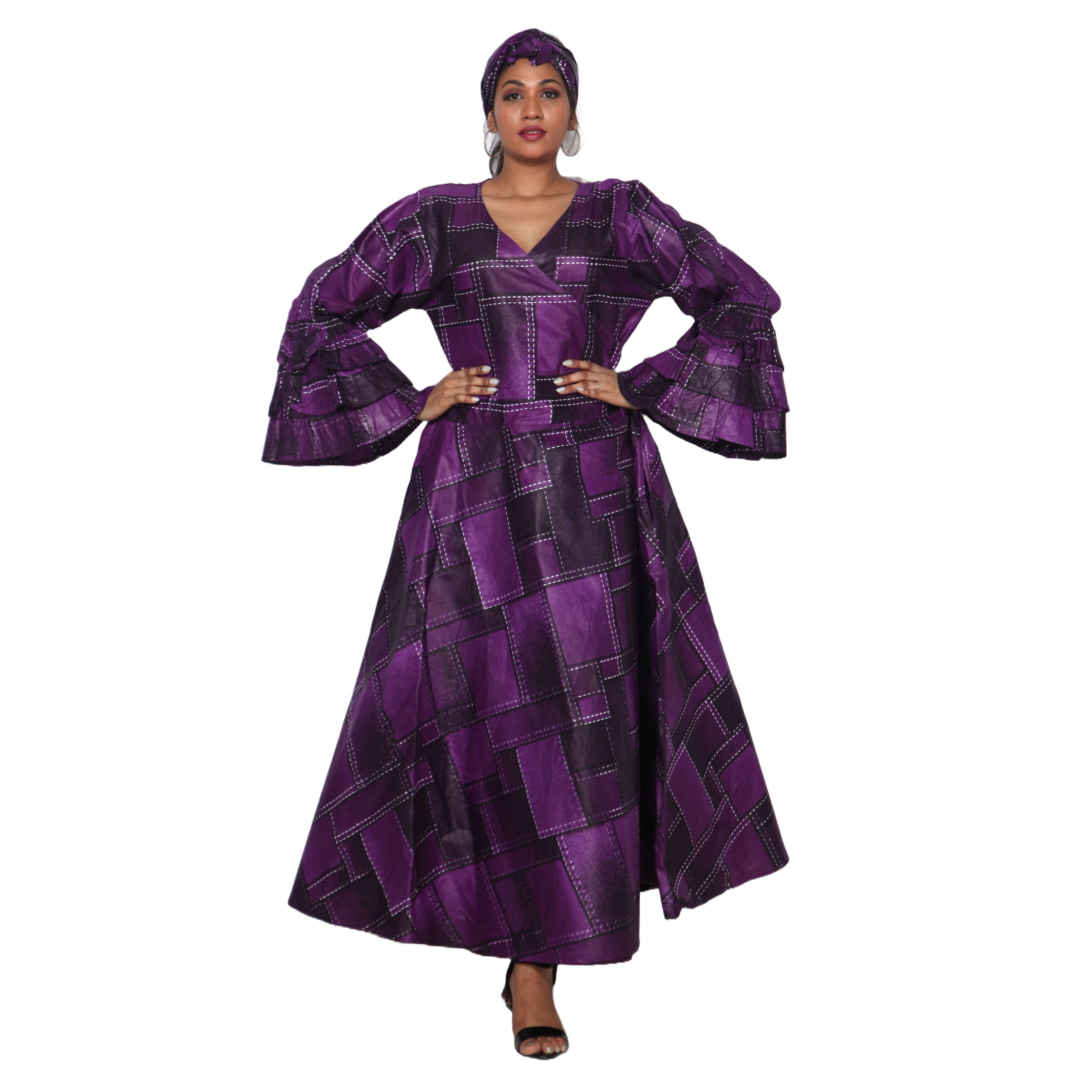 Women's Tiered Frill Sleeve Wrap Dress - FI-70 FS