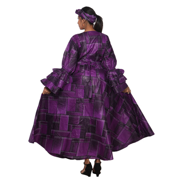 Women's Printed Long Sleeve Maxi Wrap Dress- FI-70 FS