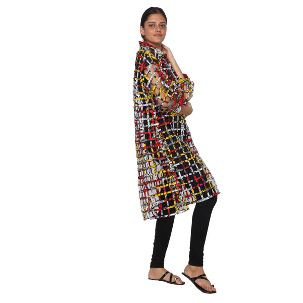 Women's Collared Cage Long Button Shirt -- FI-ST129