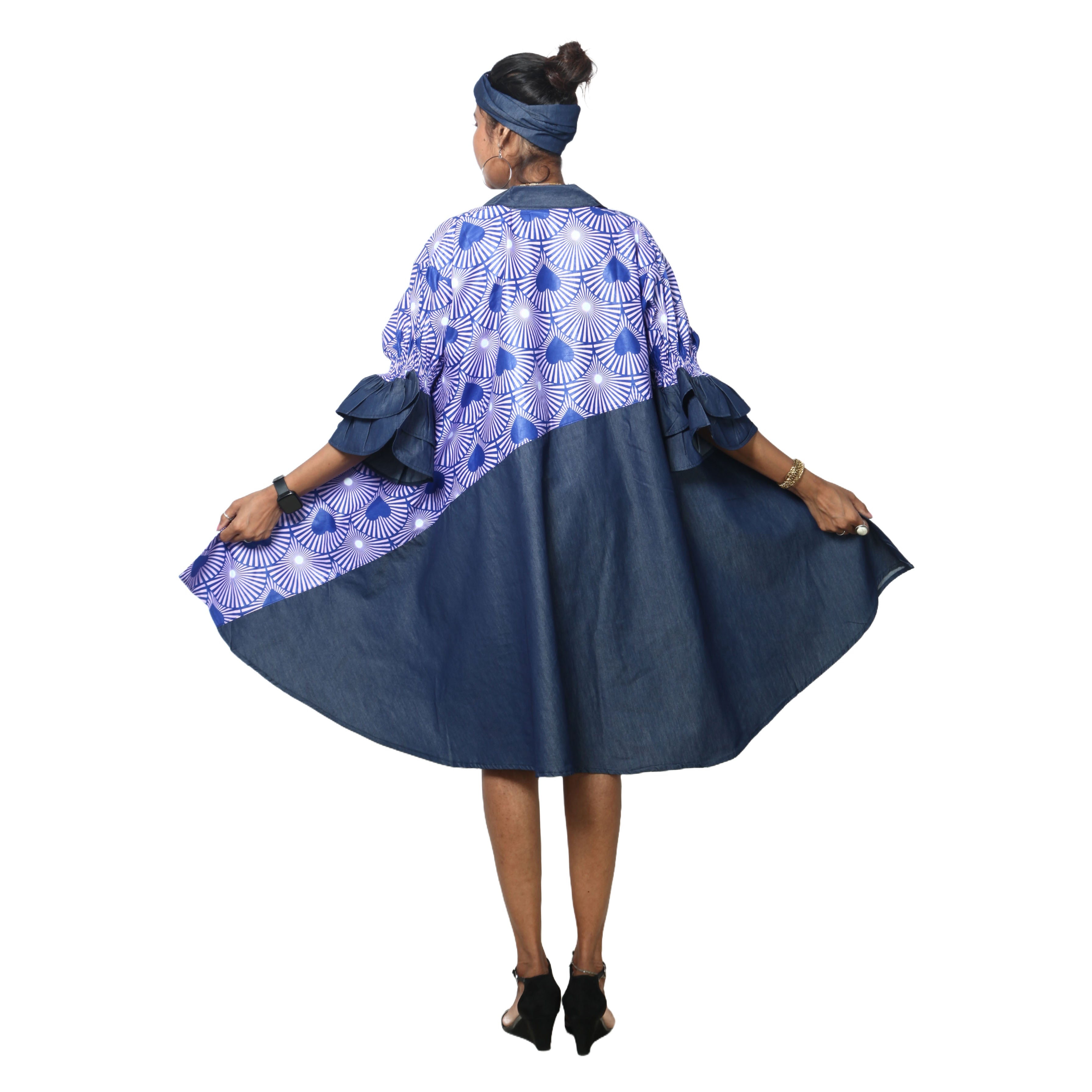 Women's Printed Denim Dress with Toggle Buttons -- FI-3139