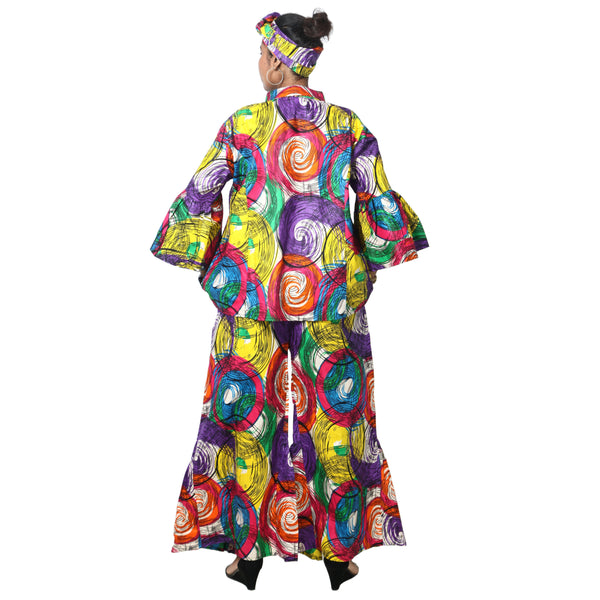 Women's Button Down Top and Palazzo Pants Set -- FI-4050 Print