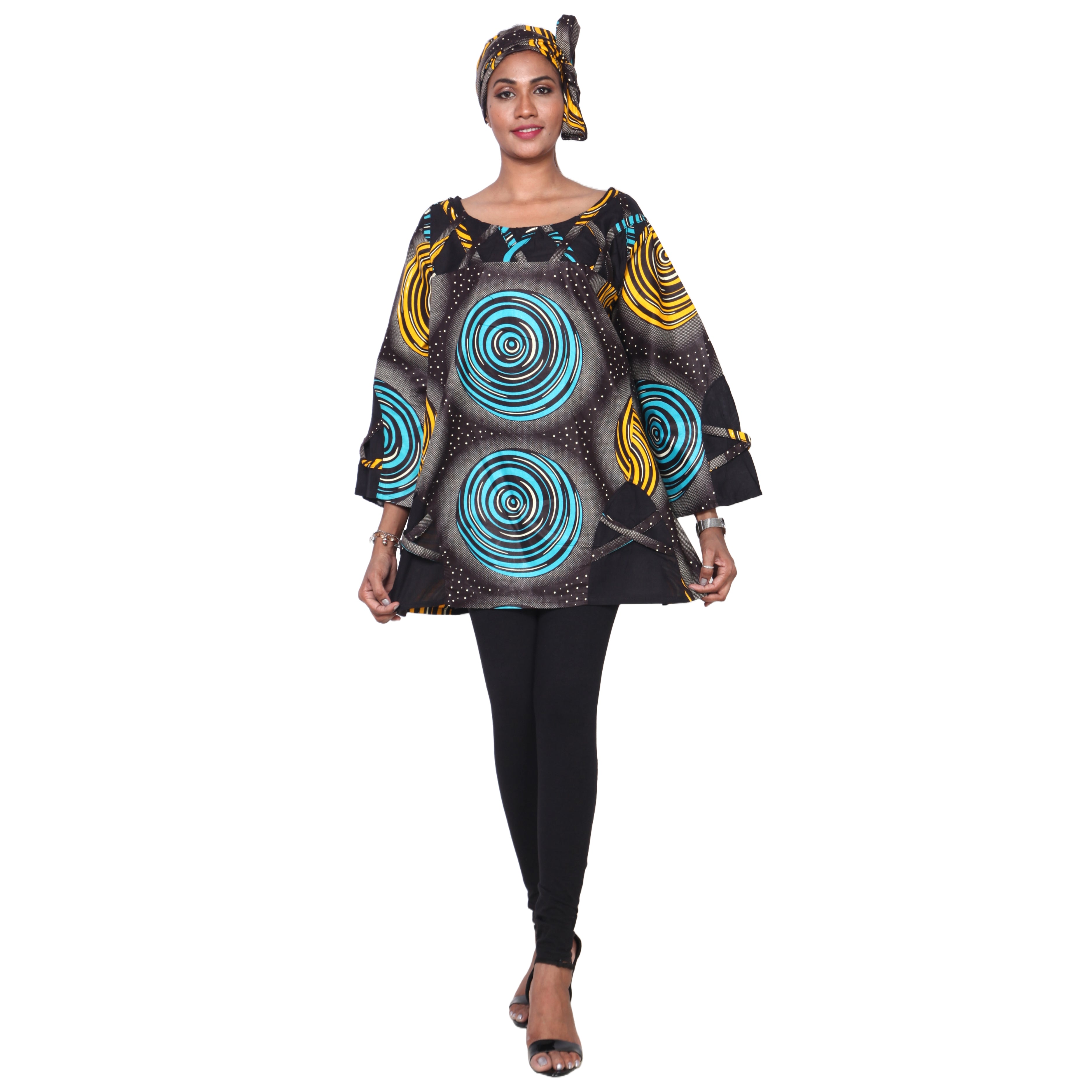 Women's Cage Neck Long Sleeve Tunic Top tricolor back
