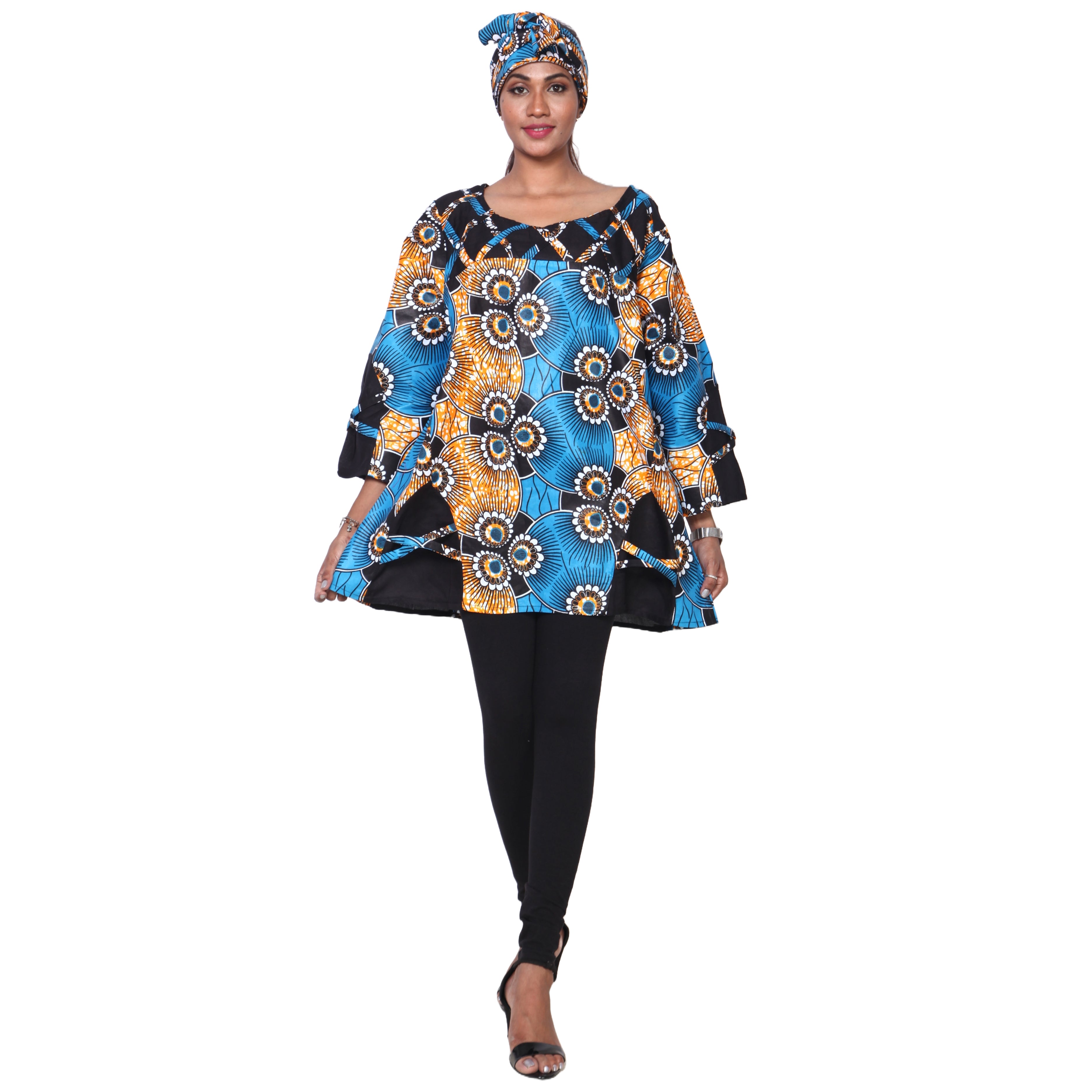 Women's Cage Neck Long Sleeve Tunic Top yellow/black