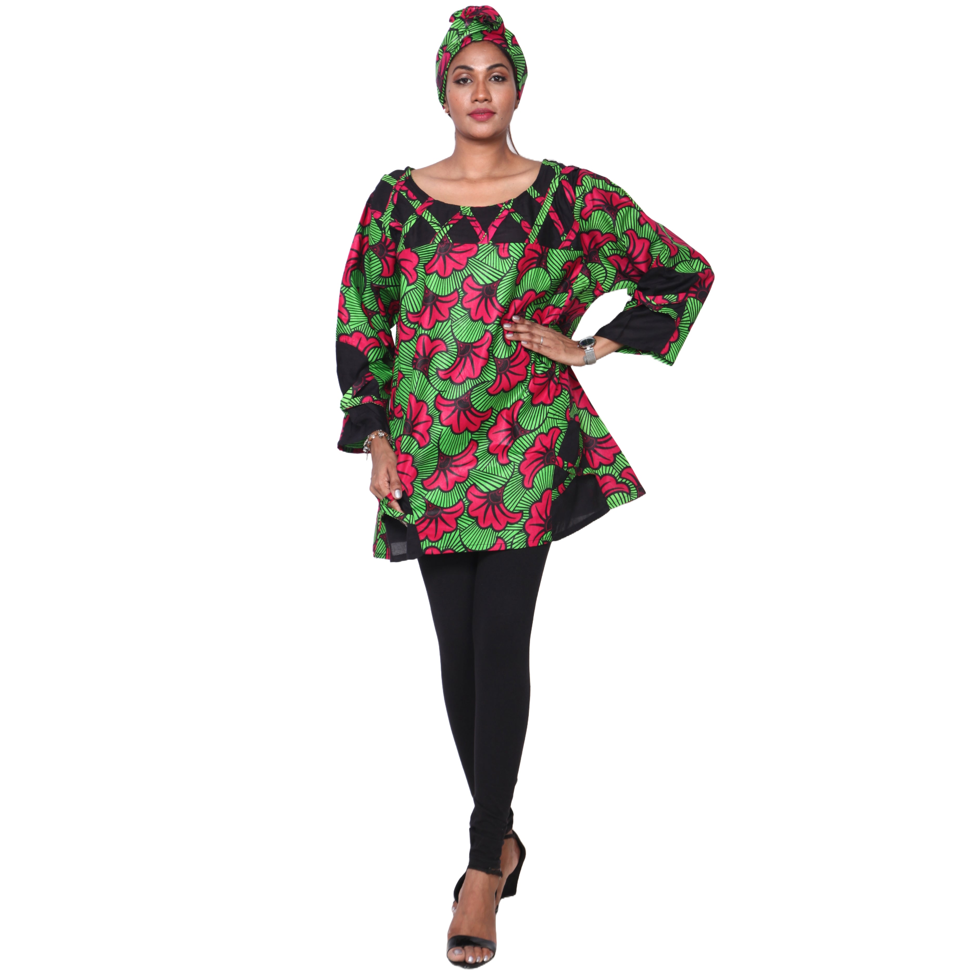 Women's Cage Neck Long Sleeve Tunic Top -- FI-19