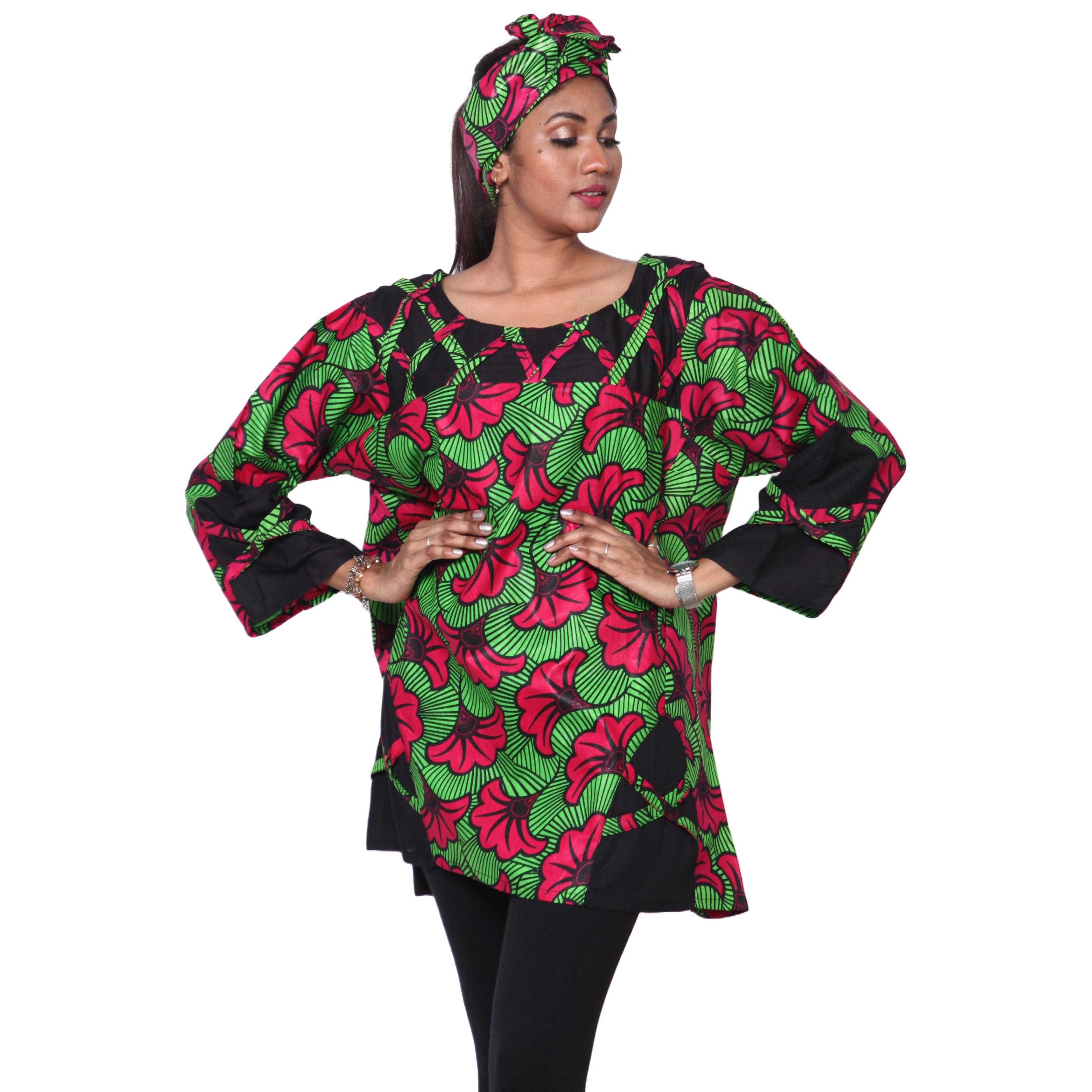 Women's Cage Neck Long Sleeve Tunic Top -- FI-19