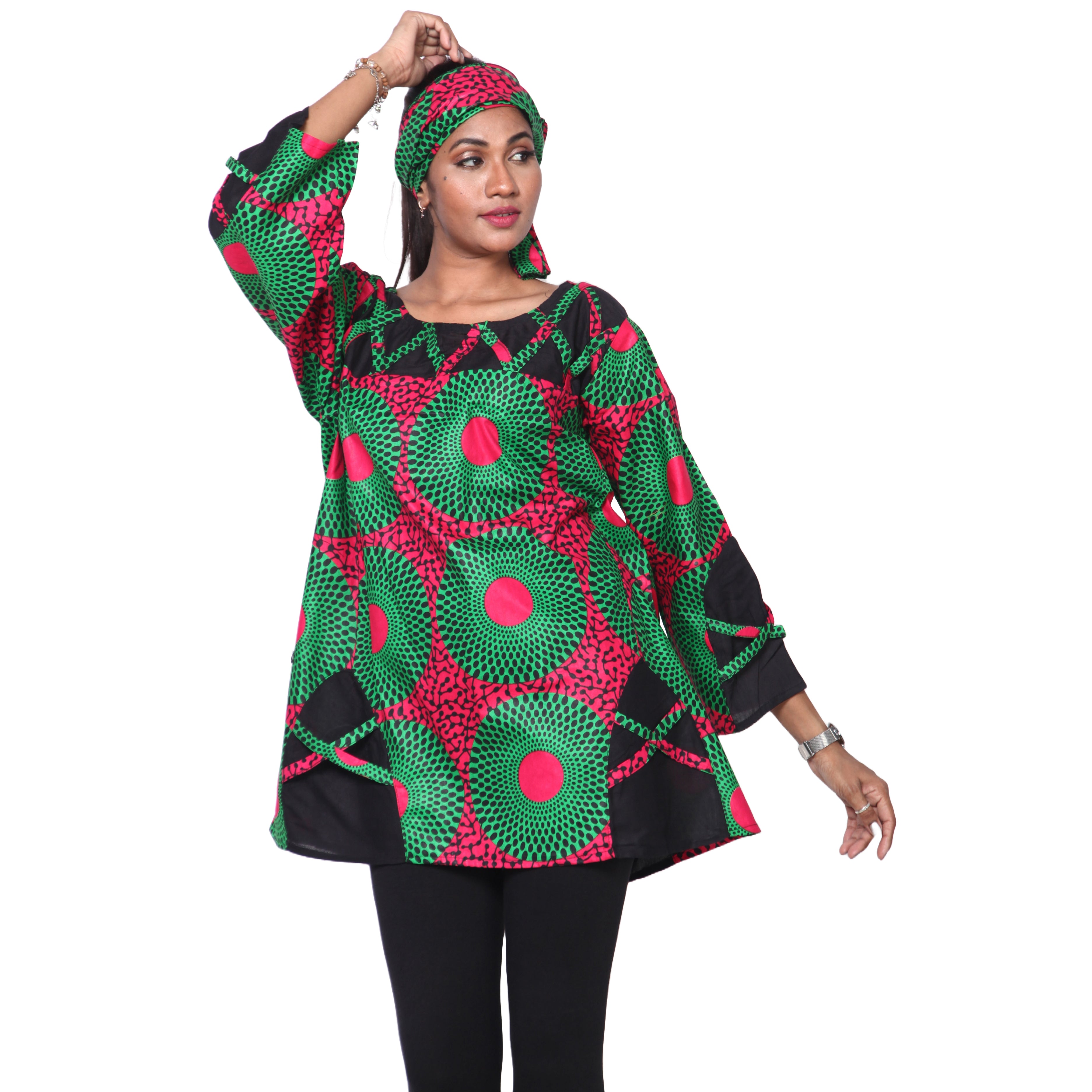 Women's Cage Neck Long Sleeve Tunic Top -- FI-19