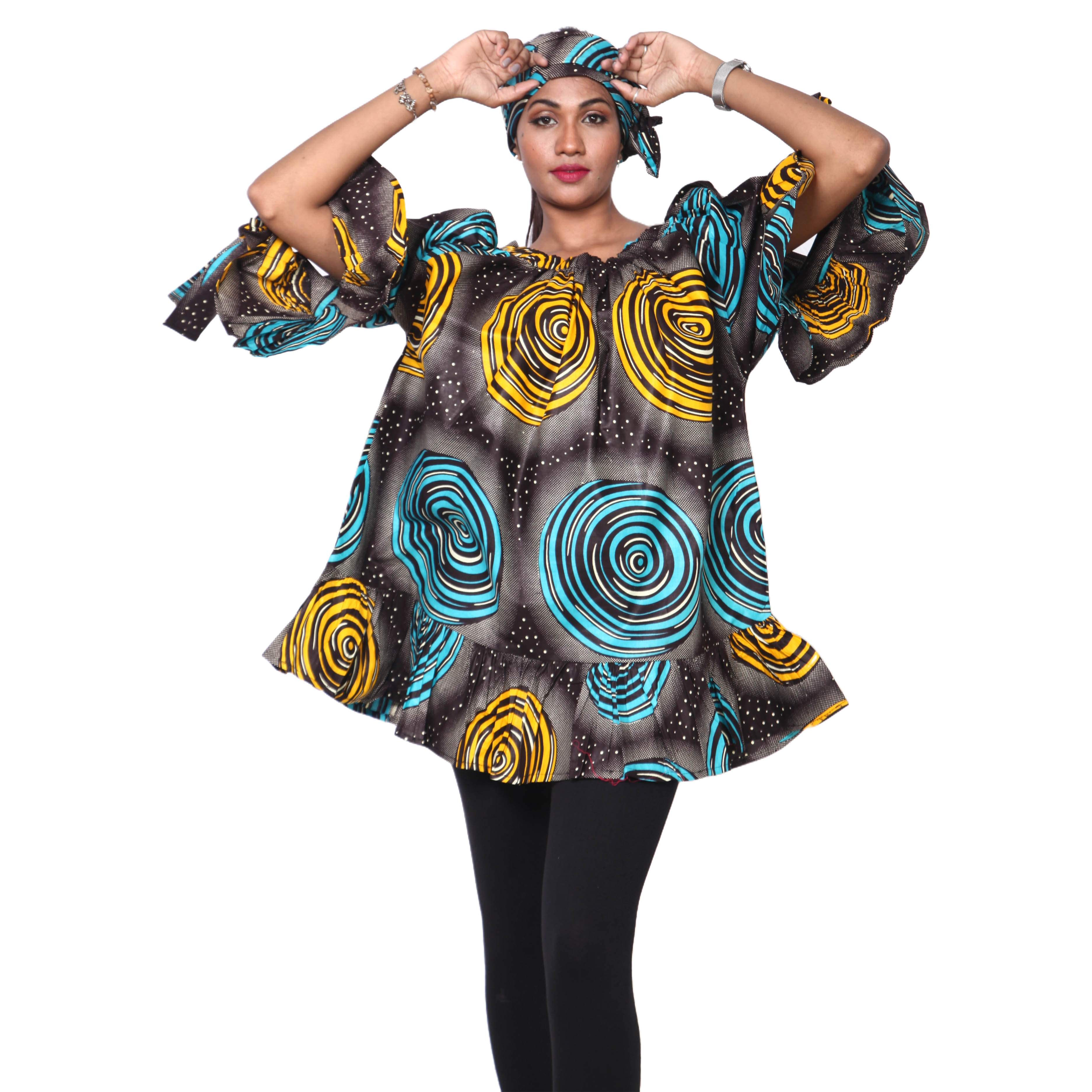 Women's Open Sleeve Tunic Top tricolor contrast