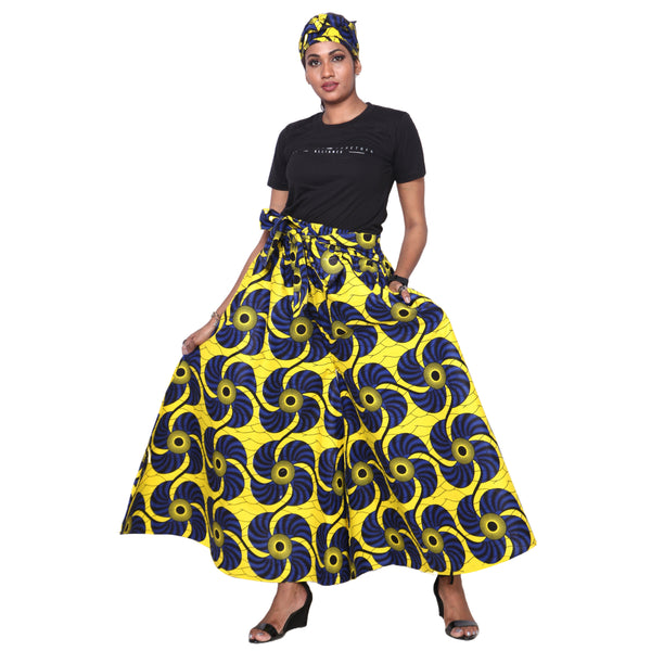 Women's African Printed Tie Waist Palazzo Pants -- FI-50