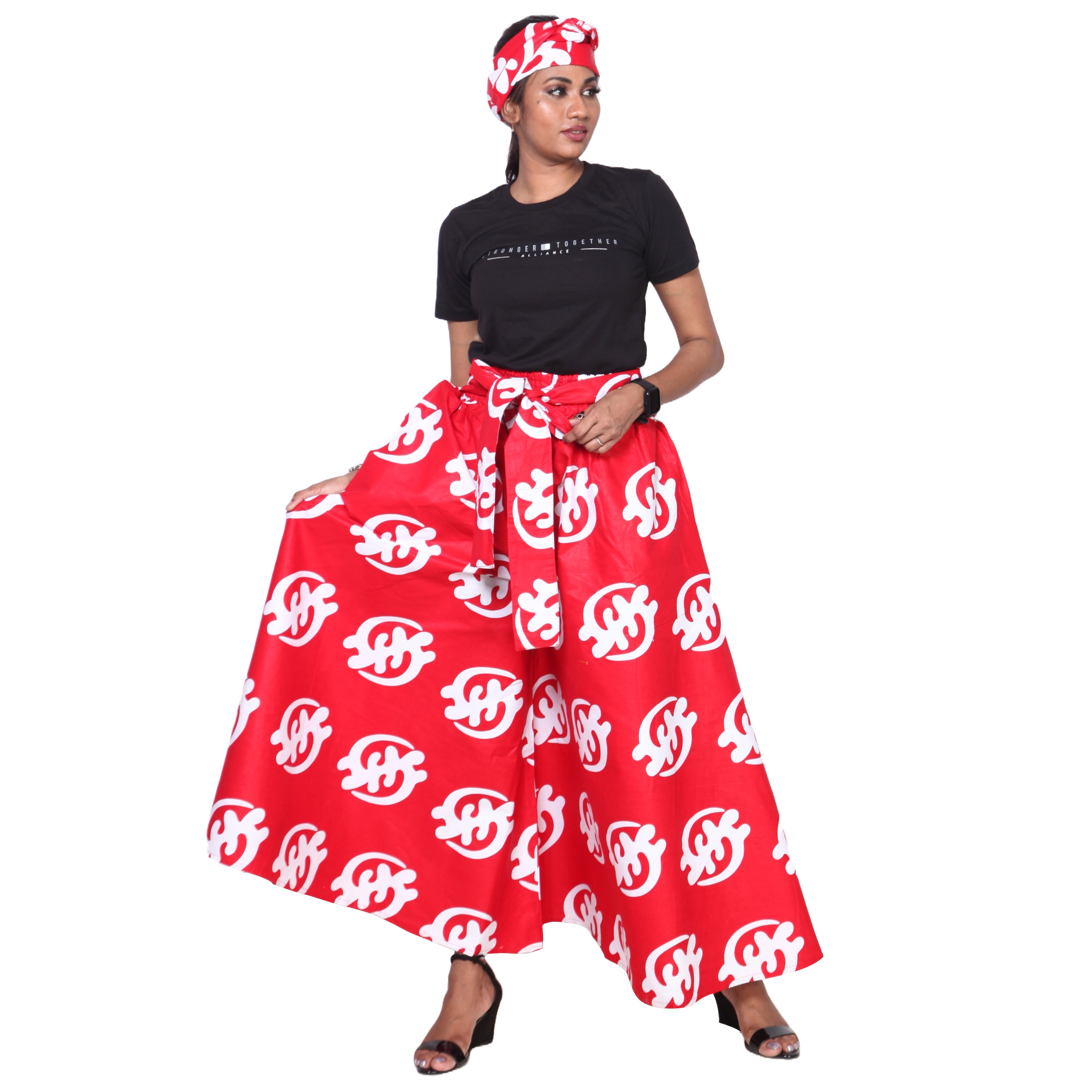 Women's African Printed Tie Waist Palazzo Pants -- FI-50