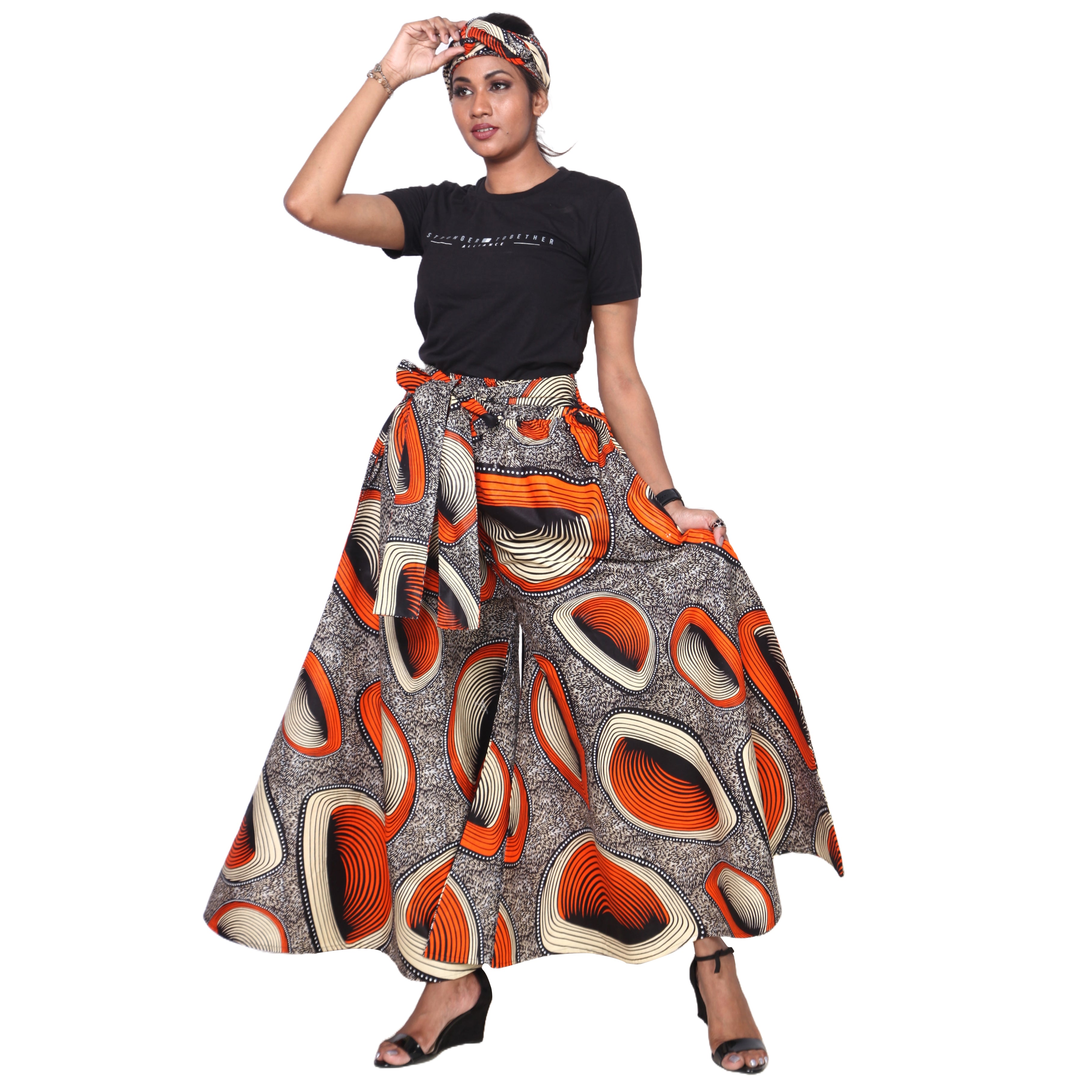 Women's African Printed Tie Waist Palazzo Pants -- FI-50
