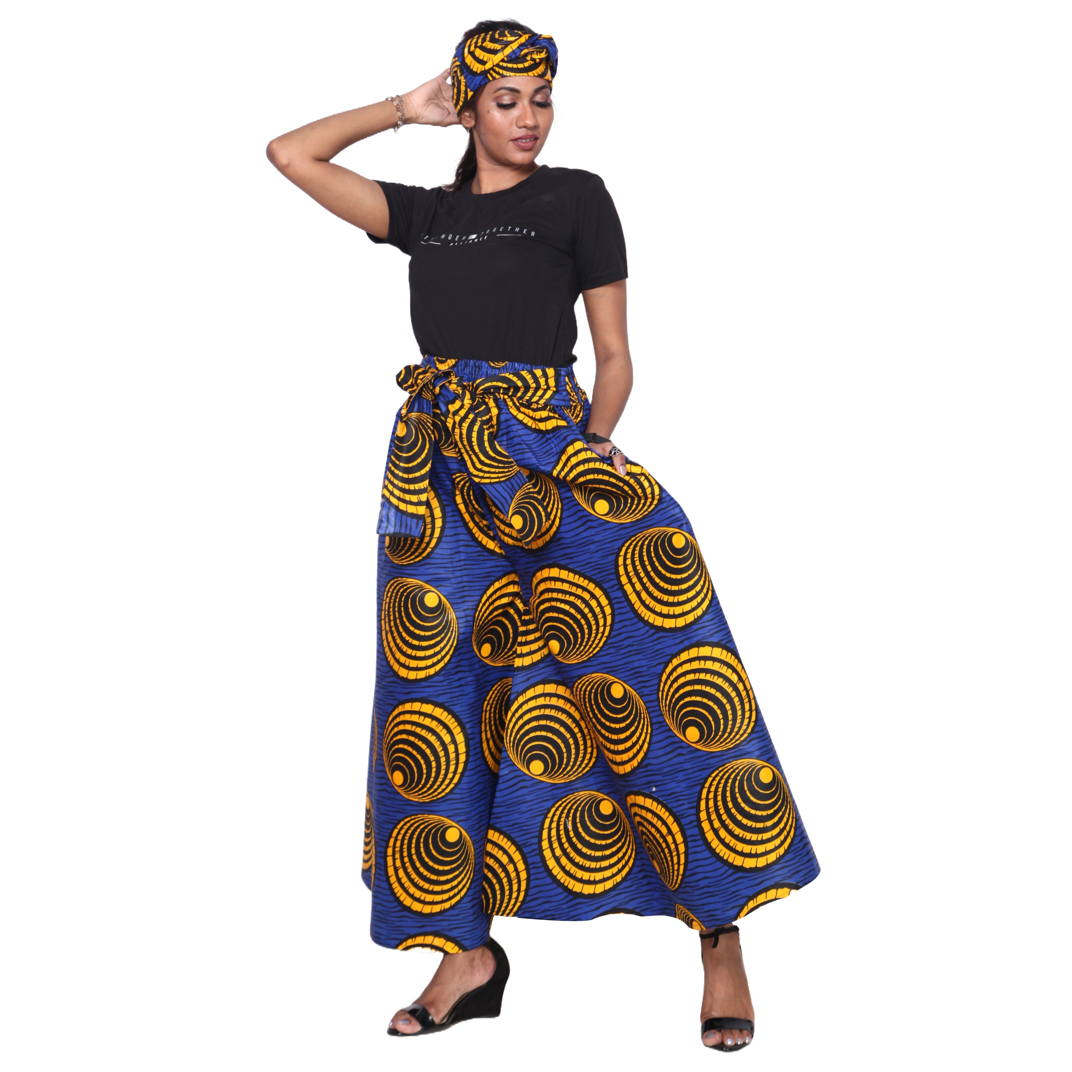 Women's African Printed Tie Waist Palazzo Pants -- FI-50