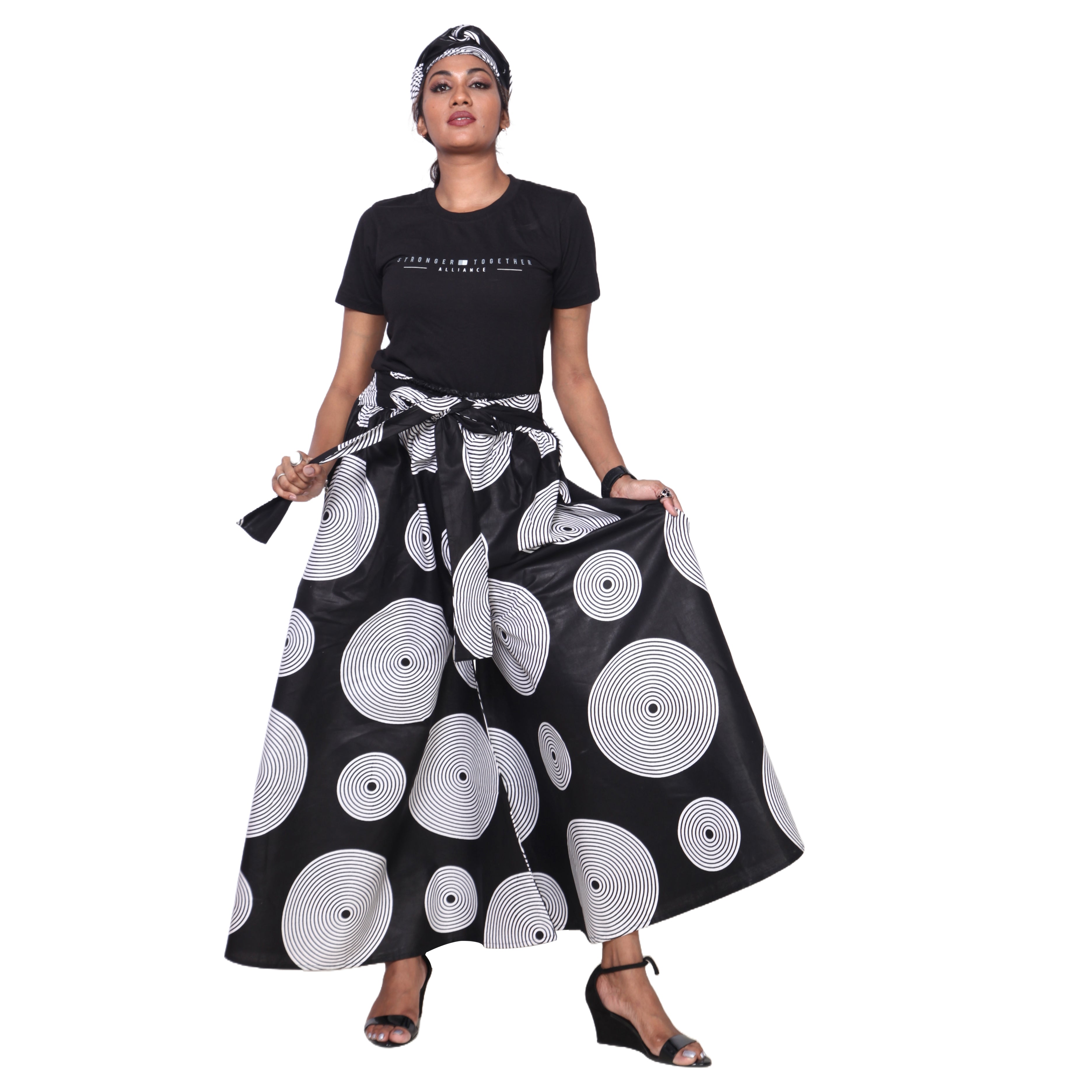 Women's African Printed Tie Waist Palazzo Pants -- FI-50