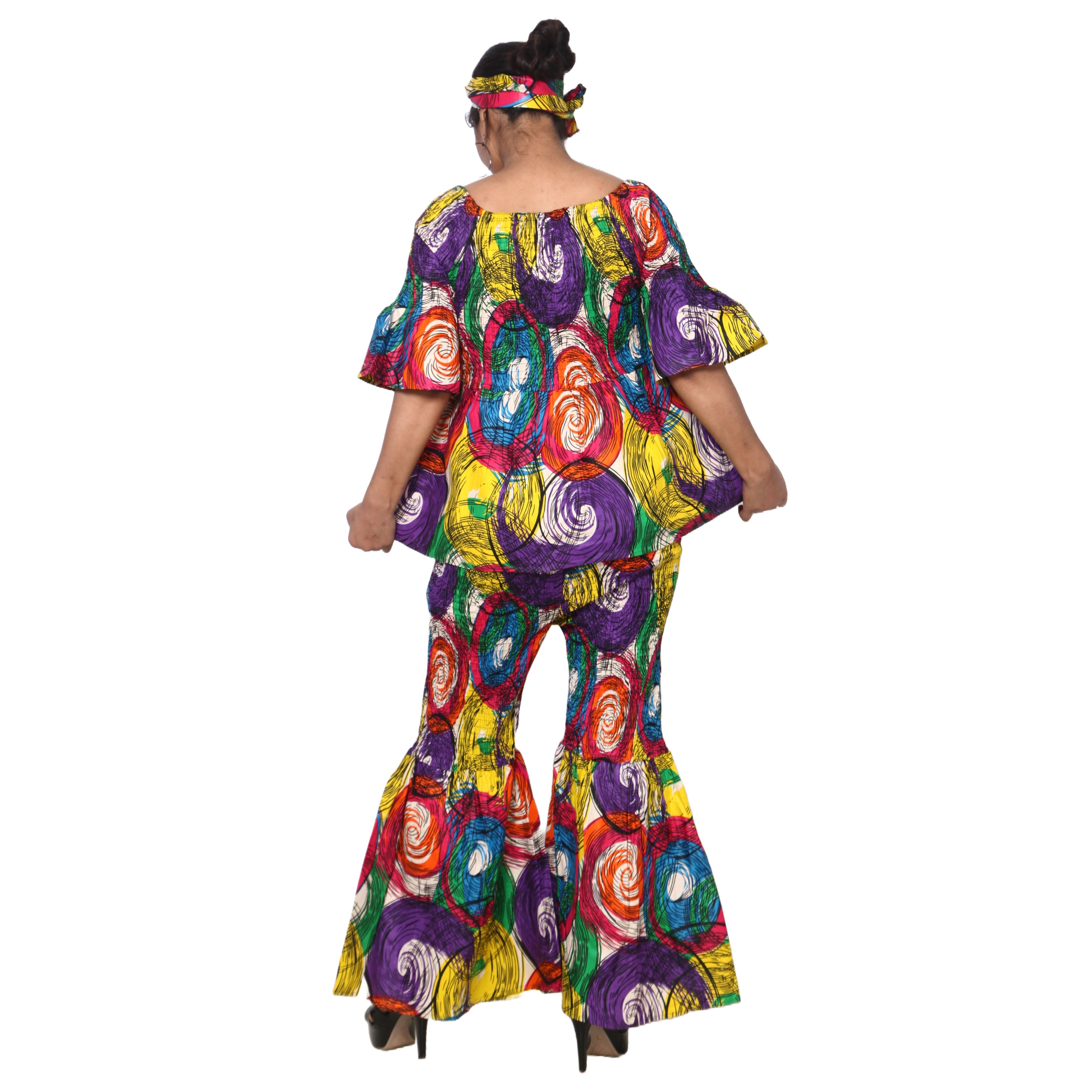 Women's Smocked Off Shoulder Peplum Top and Flare Pants Set -- FI-4043