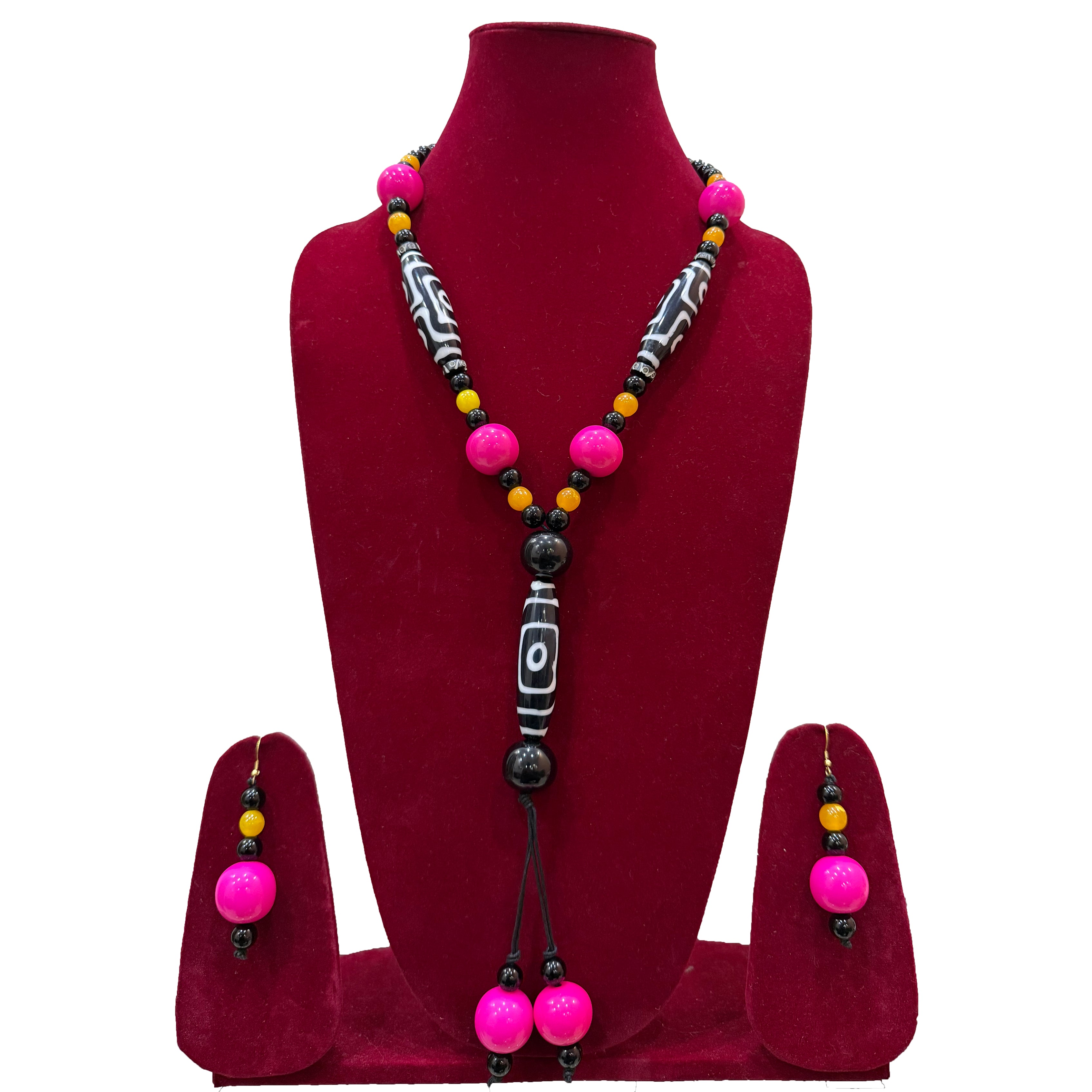 African Beaded Necklace with Colorful Beads and Matching Earrings