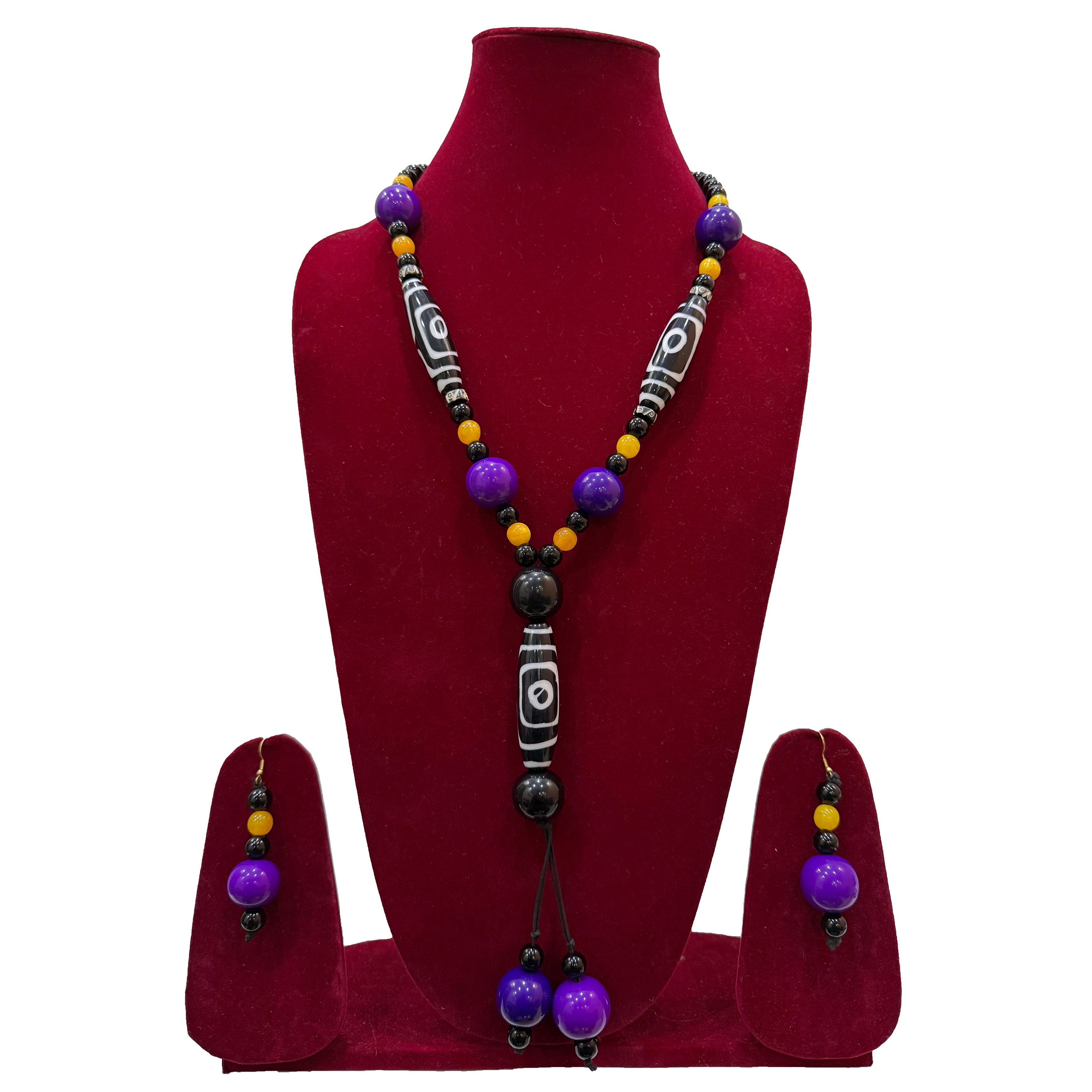 African Beaded Necklace with Colorful Beads and Matching Earrings