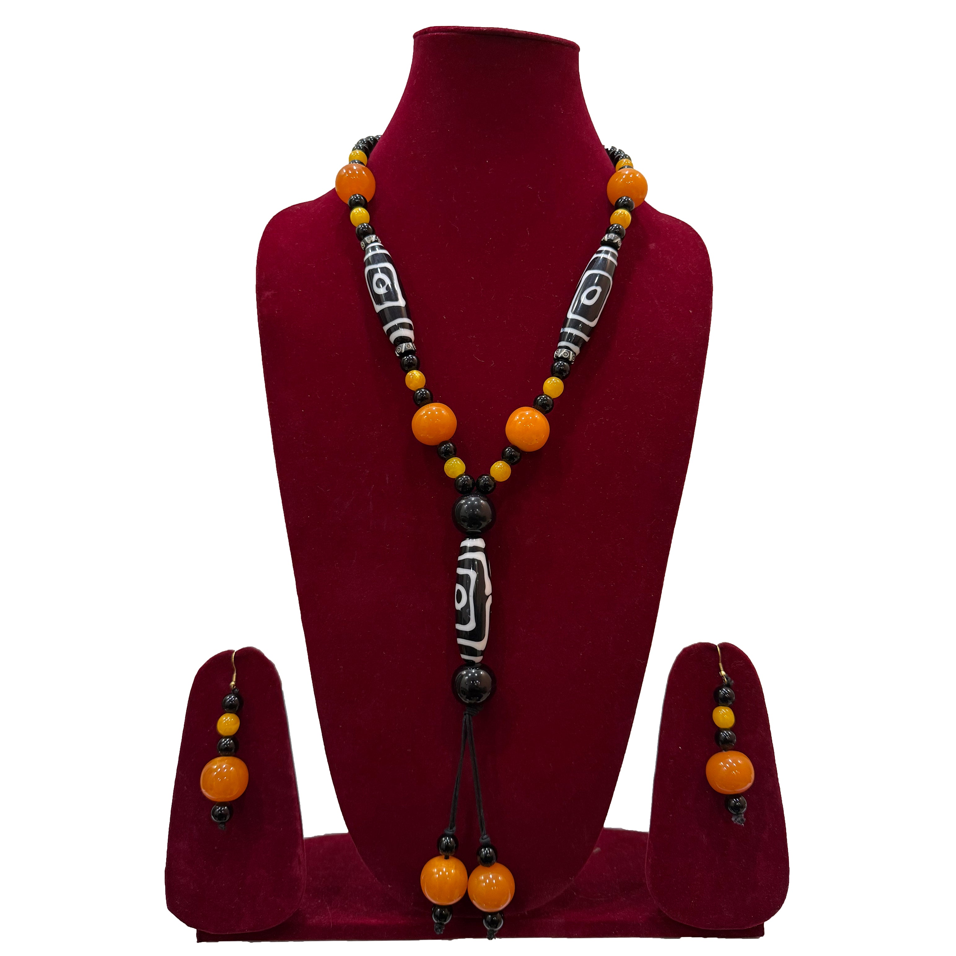 African Beaded Necklace with Colorful Beads and Matching Earrings
