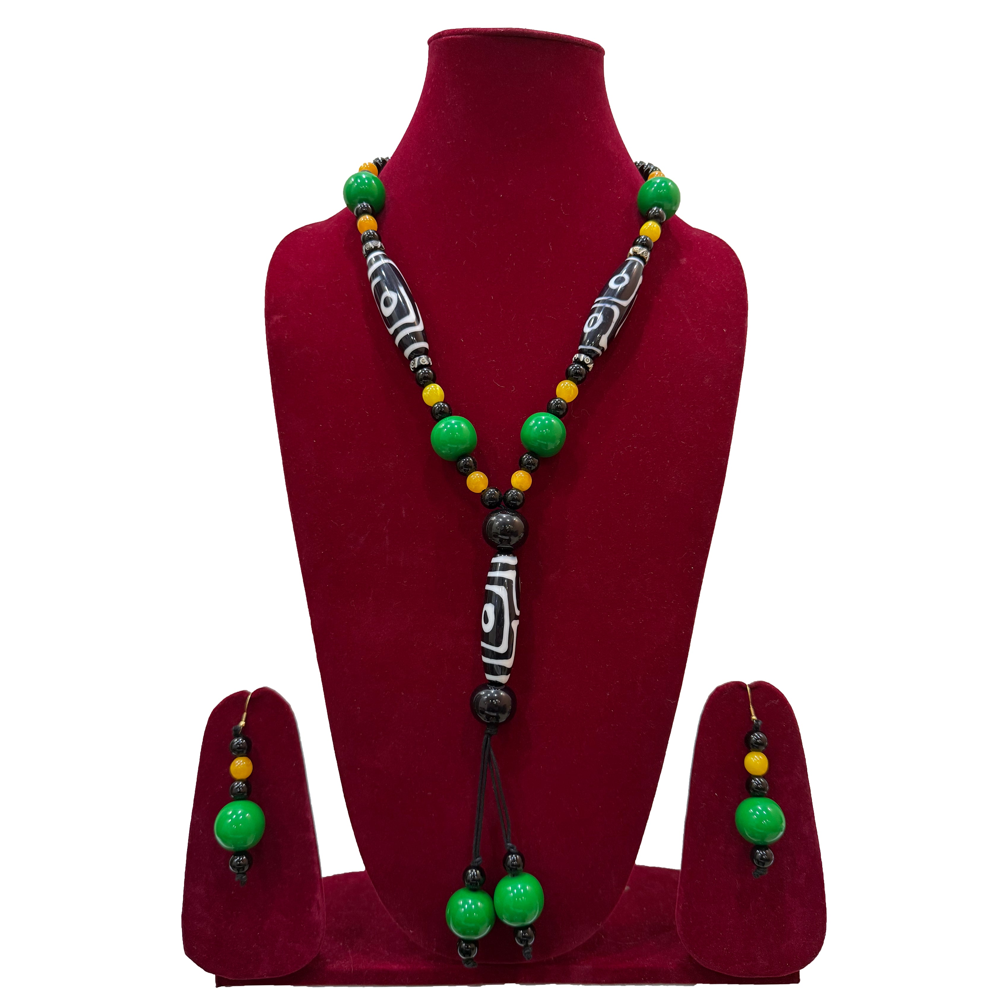 African Beaded Necklace with Colorful Beads and Matching Earrings