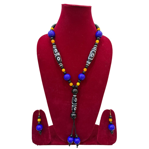 African Beaded Necklace with Colorful Beads and Matching Earrings