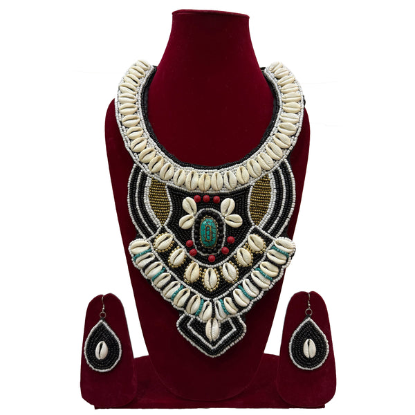 Cowrie Shell Tribal Beaded Necklace