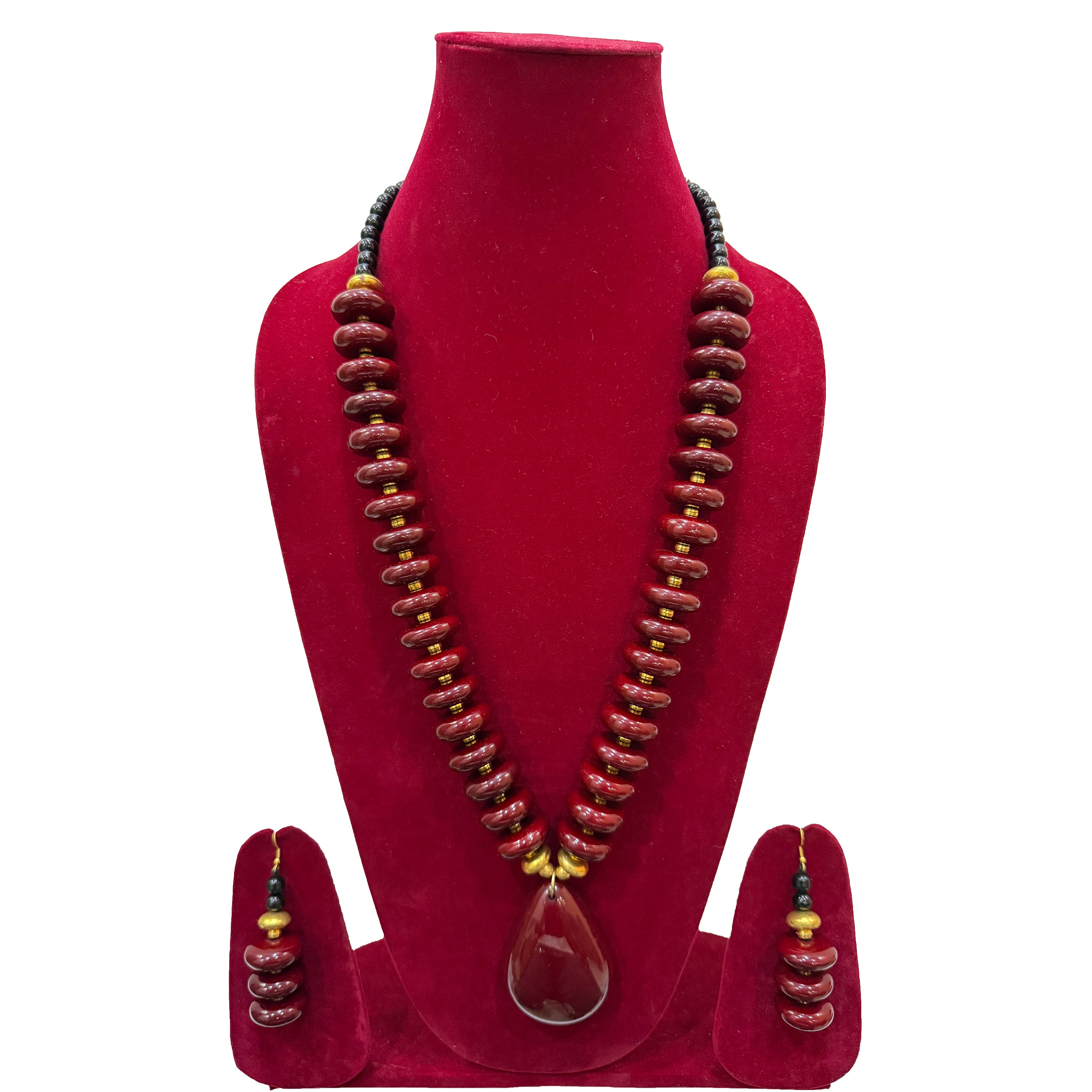 Handmade Multi-Colored Beaded Necklace with Teardrop Pendant and Earrings