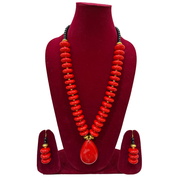 Handmade Multi-Colored Beaded Necklace with Teardrop Pendant and Earrings