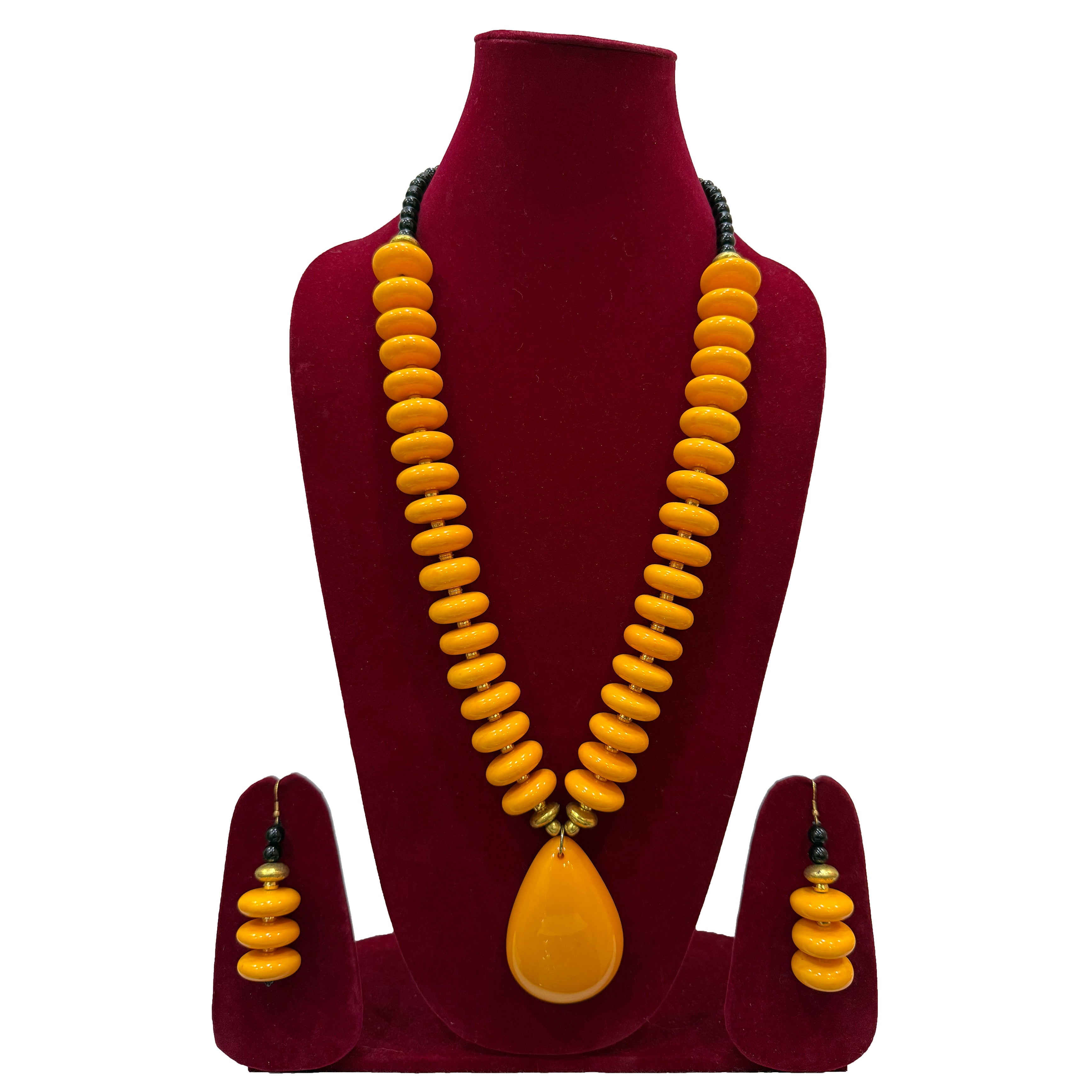 Handmade Multi-Colored Beaded Necklace with Teardrop Pendant and Earrings