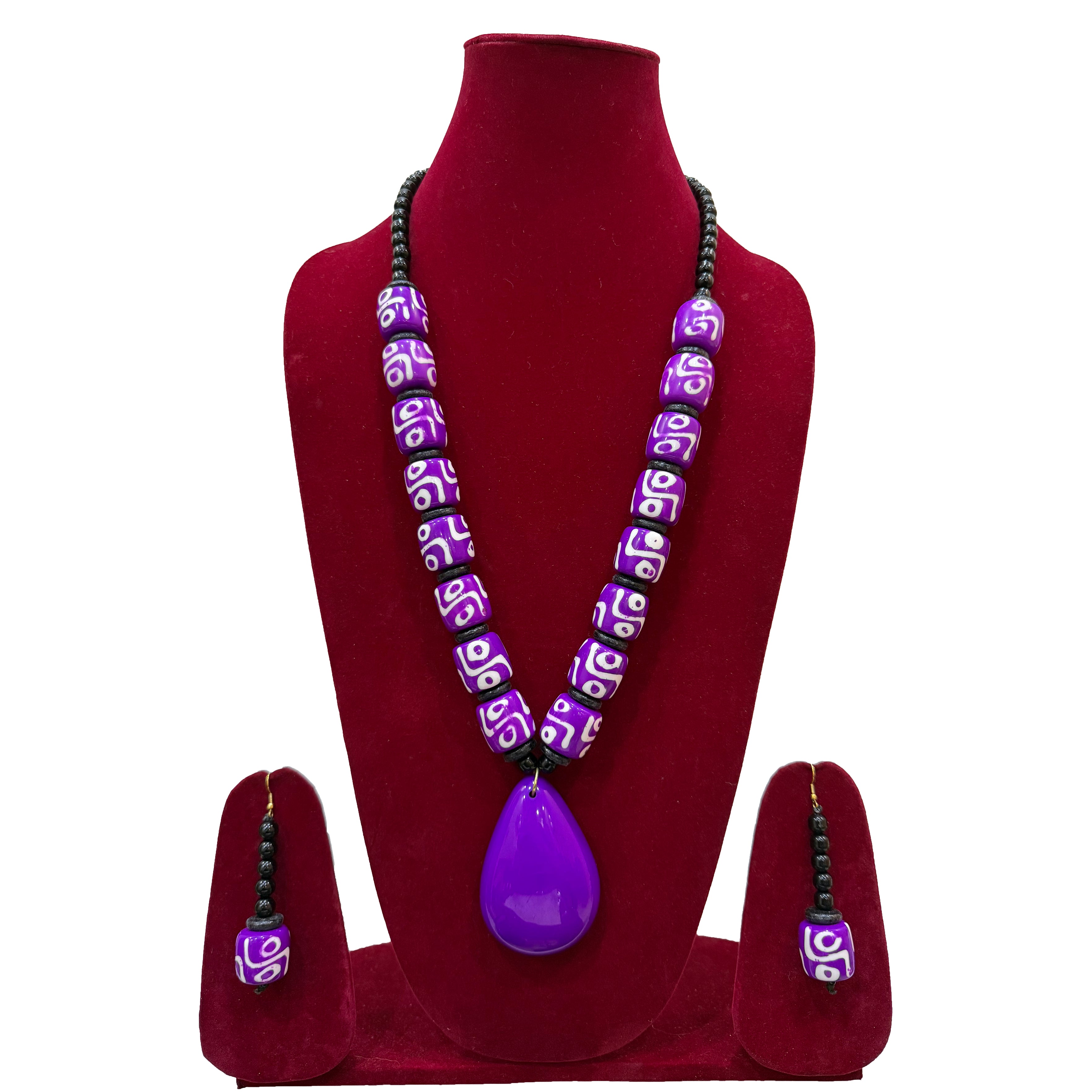 Red African Statement Beaded Necklace with Matching Earrings