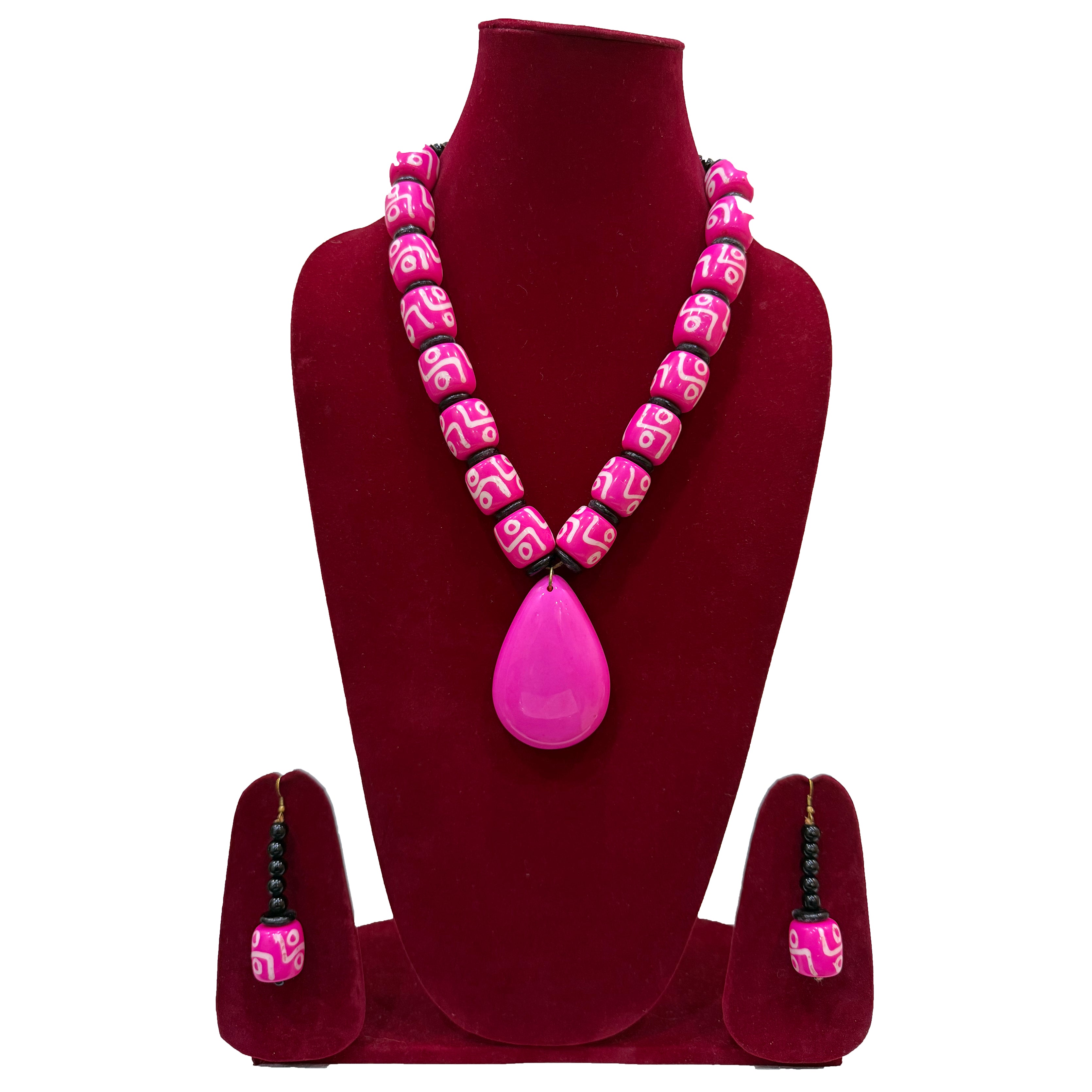 Red African Statement Beaded Necklace with Matching Earrings