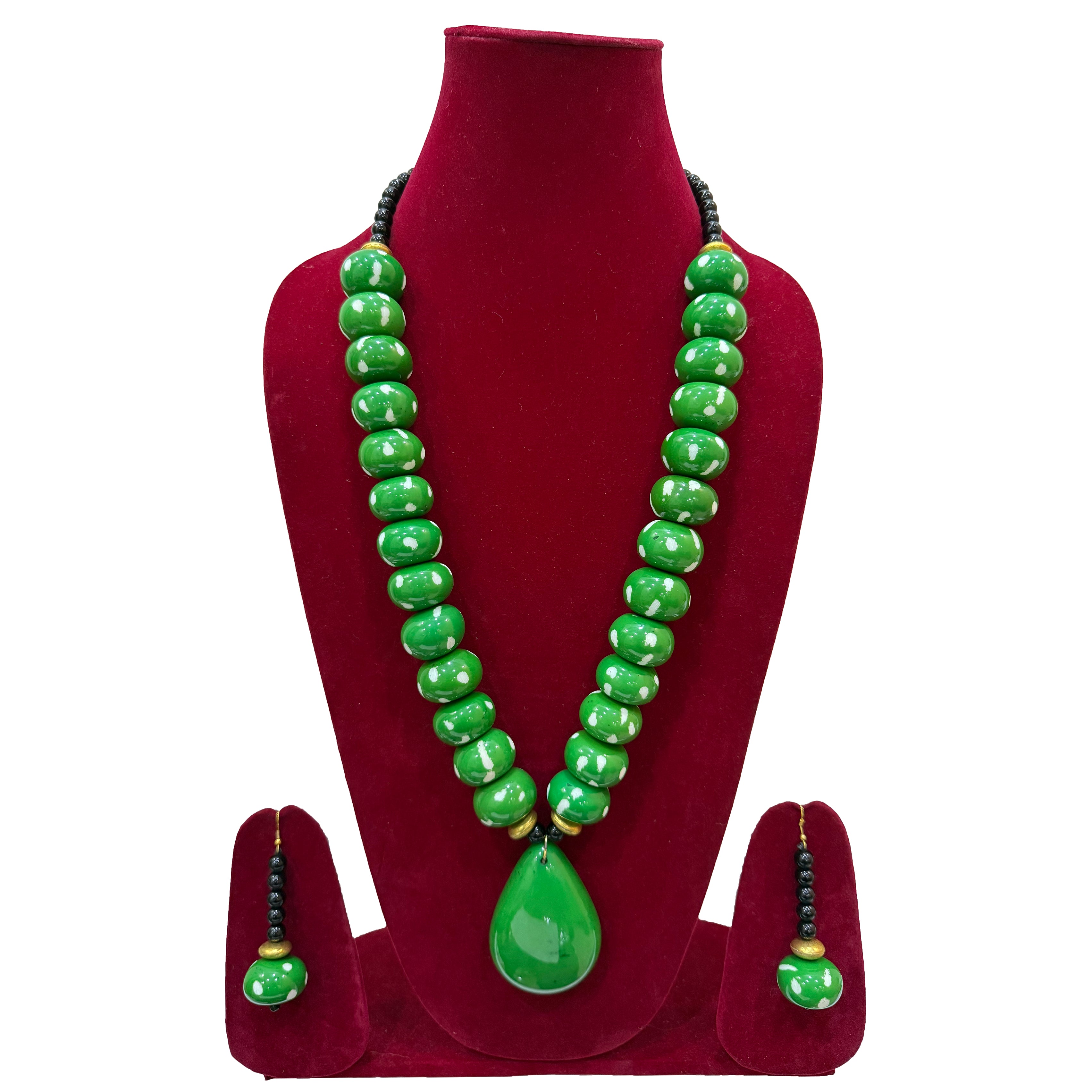 Handmade Multi-Colored Beaded Necklace with Teardrop Pendant and Earrings