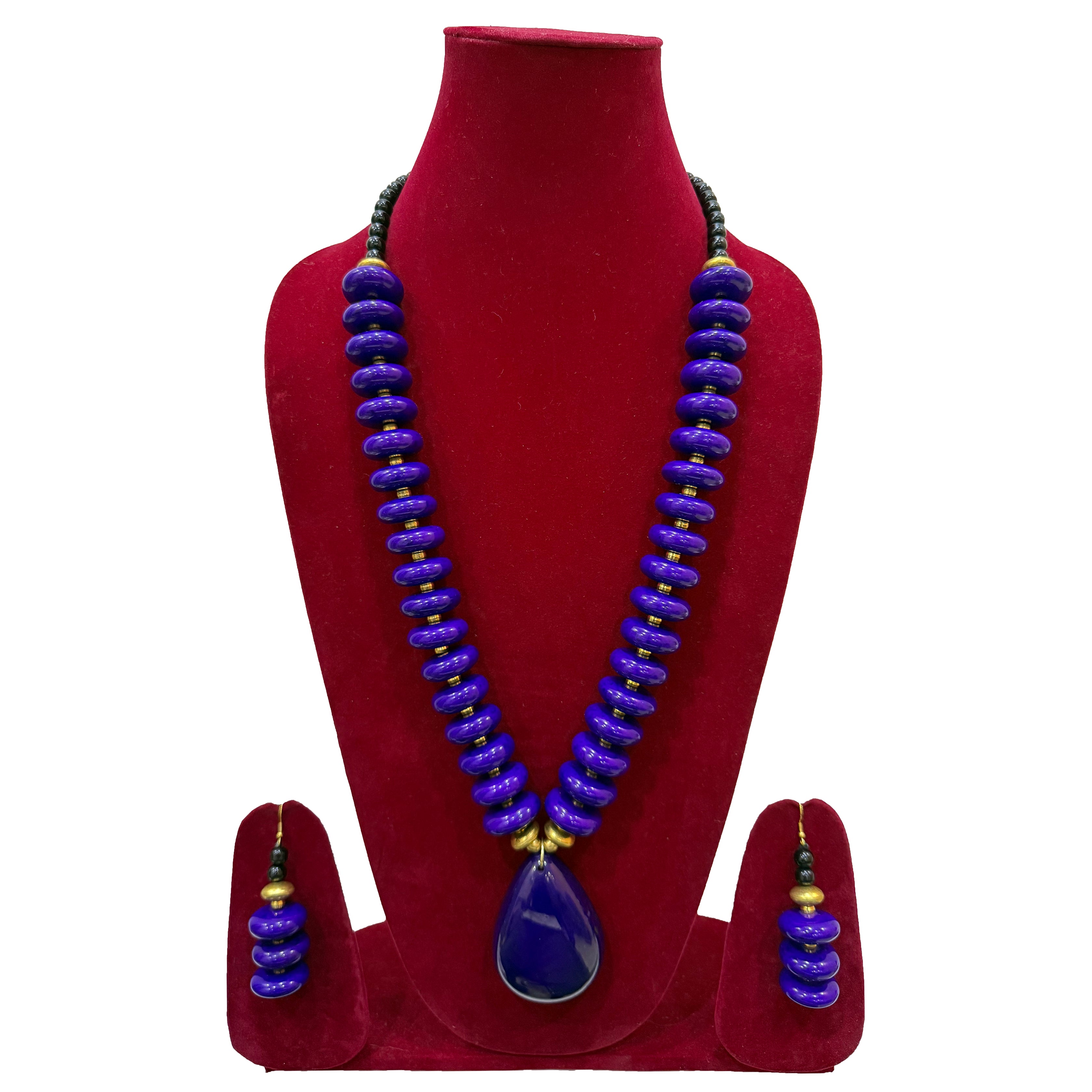 Handmade Multi-Colored Beaded Necklace with Teardrop Pendant and Earrings