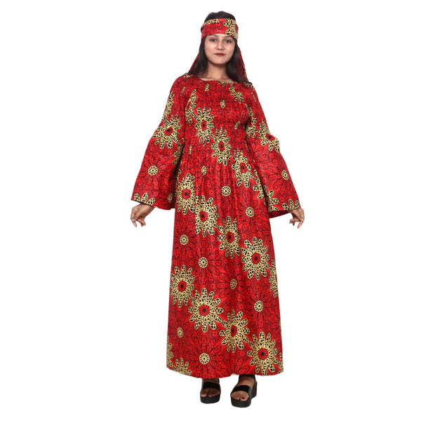 Women's Long Sleeve Smocking Maxi Dress with Bell Sleeves -- FI-50072