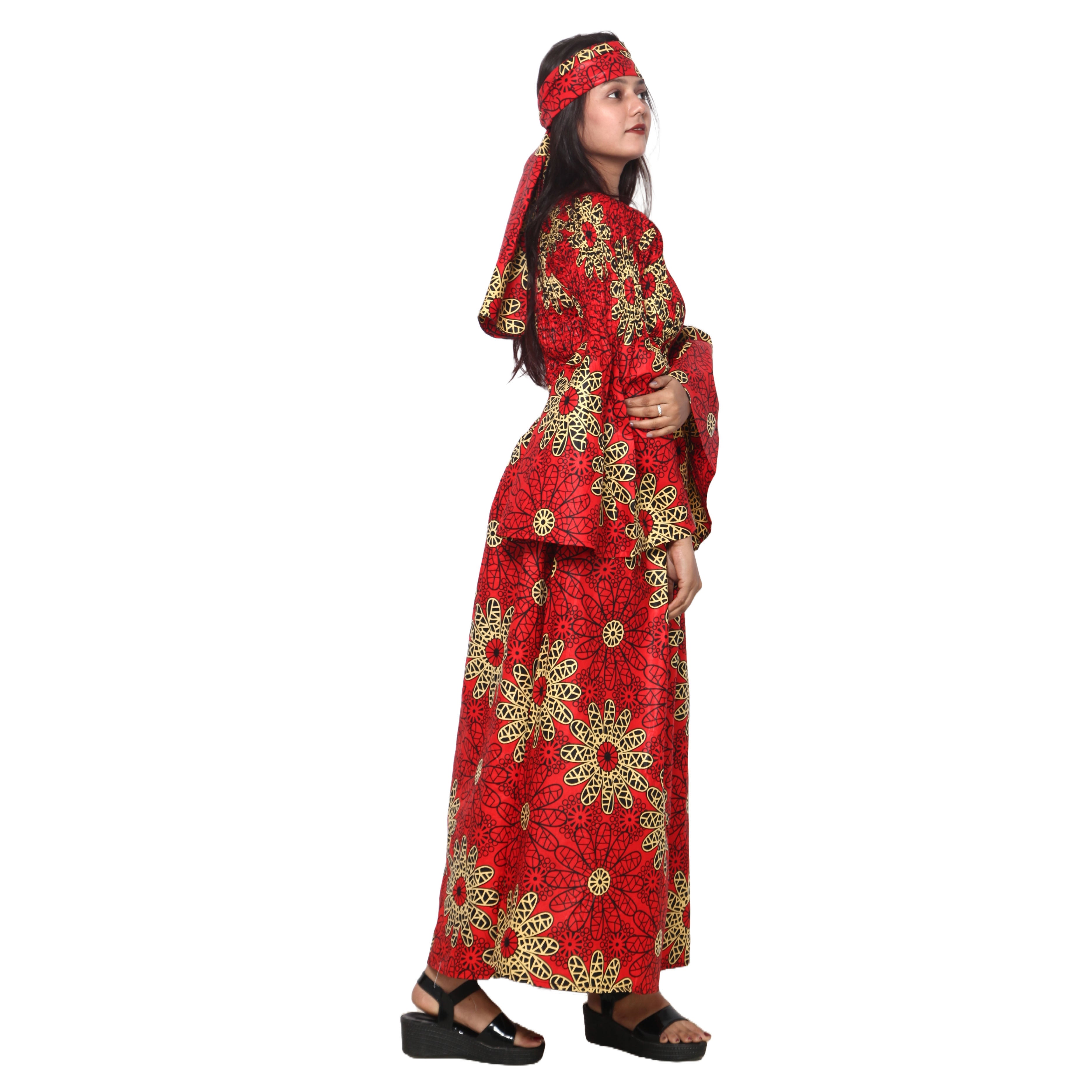 Women's Long Sleeve Smocking Maxi Dress with Bell Sleeves -- FI-50072