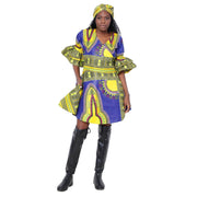 Women's Dashiki Wrap Short Dress with Frill Sleeves -- FI-D74