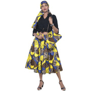 Women's African Print Midi Skirt with Tie Waist and Matching Headwrap -- FI-36P With Handbag